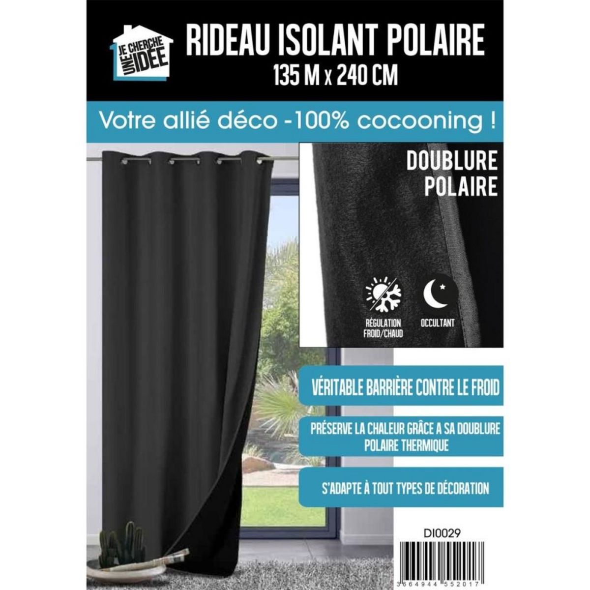 The Home Deco Factory Rideau isolant polaire 135x240 cm noir