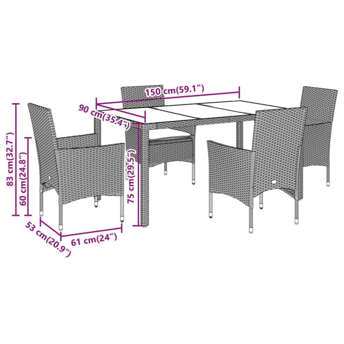 VIDAXL Ensemble a manger de jardin et coussins 5 pcs noir rotin acacia