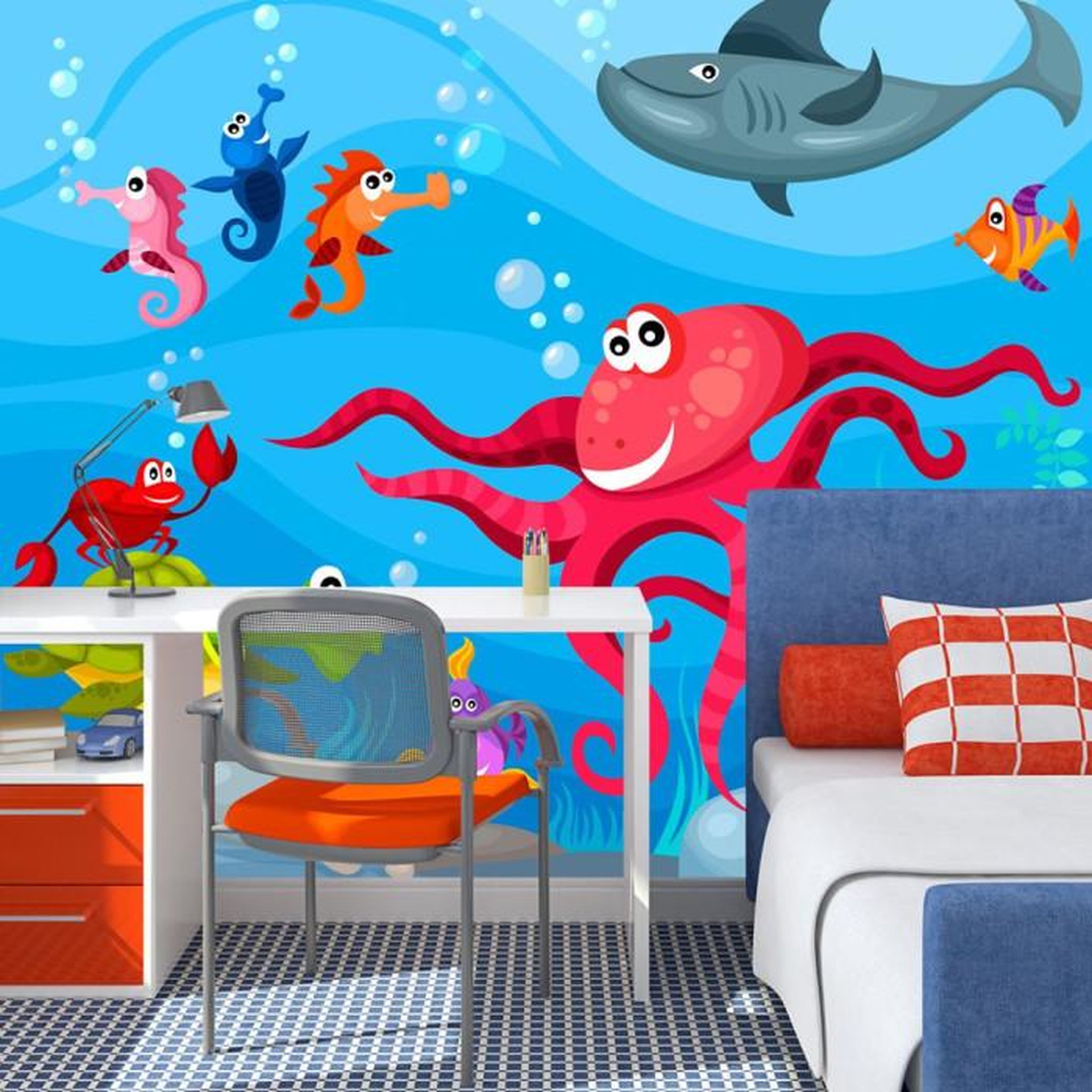 Paris Prix Papier Peint  Poulpe & Requin. Coloris disponibles : Multicolore