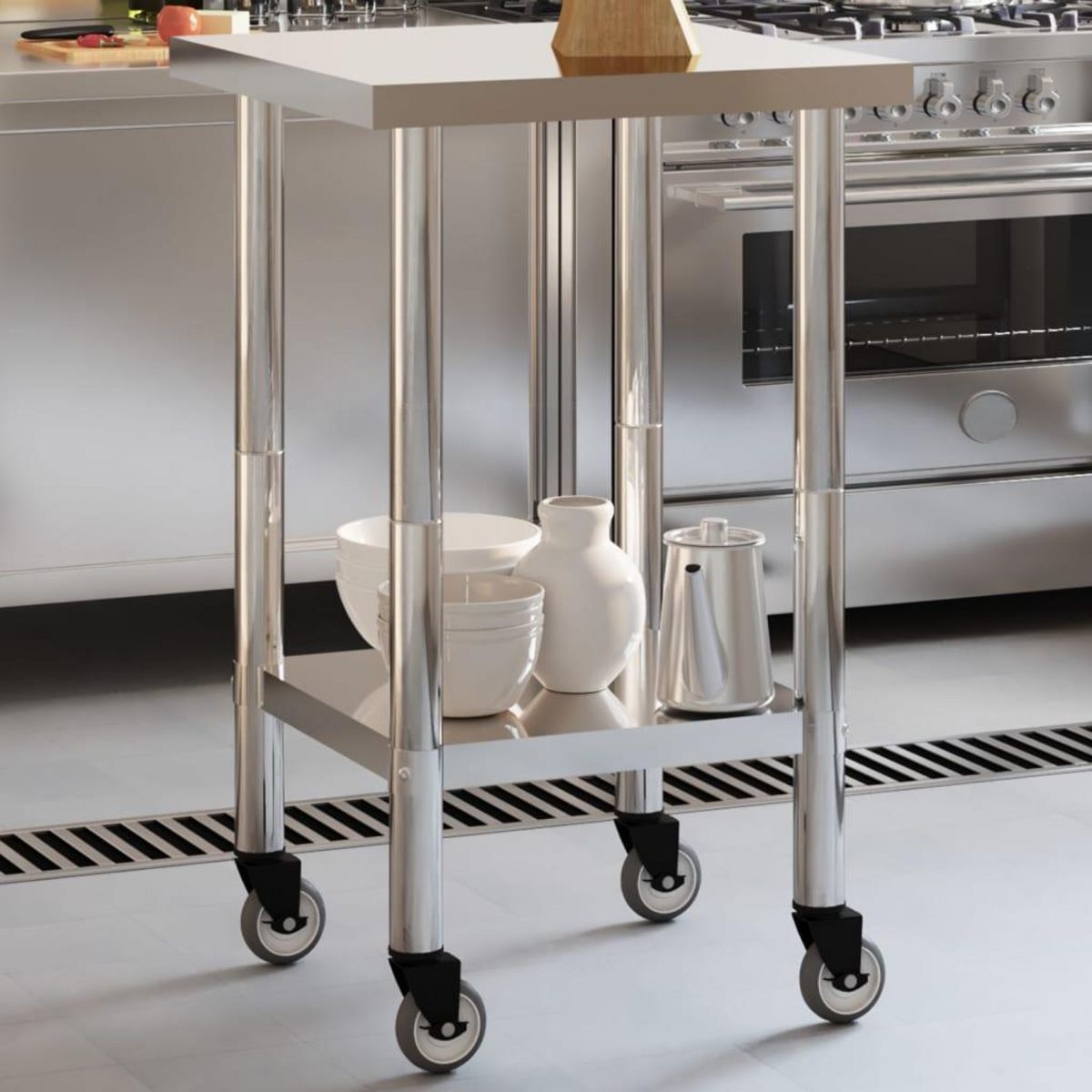VIDAXL Table de travail de cuisine avec roues 55x55x85 cm inox