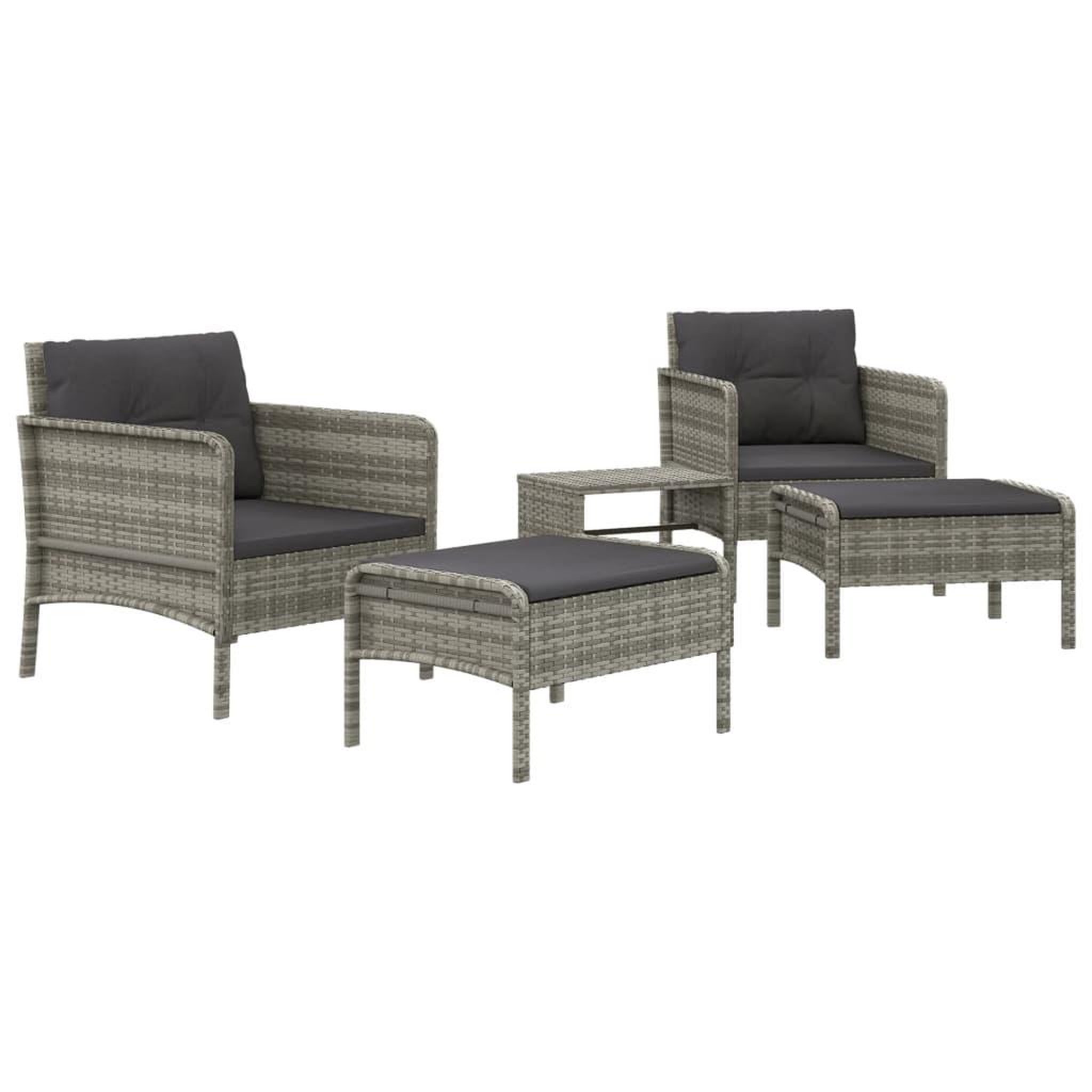 Voir la diapositive 3 : VIDAXL Salon de jardin 5 pcs avec coussins Gris Resine tressee