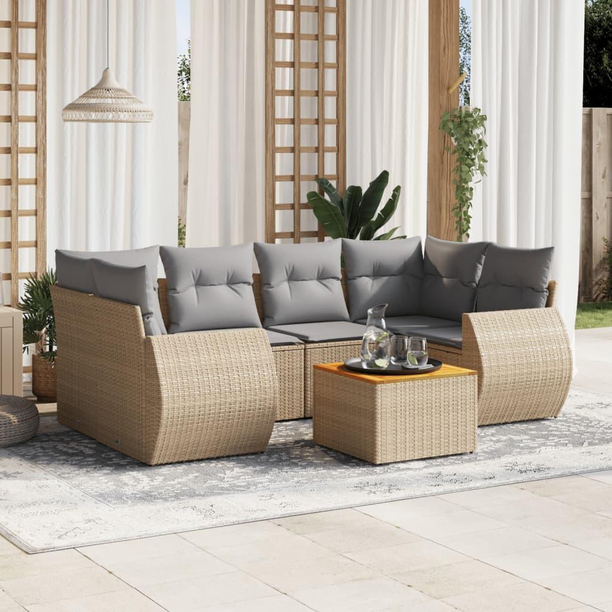 VIDAXL Salon de jardin avec coussins 7 pcs beige resine tressee