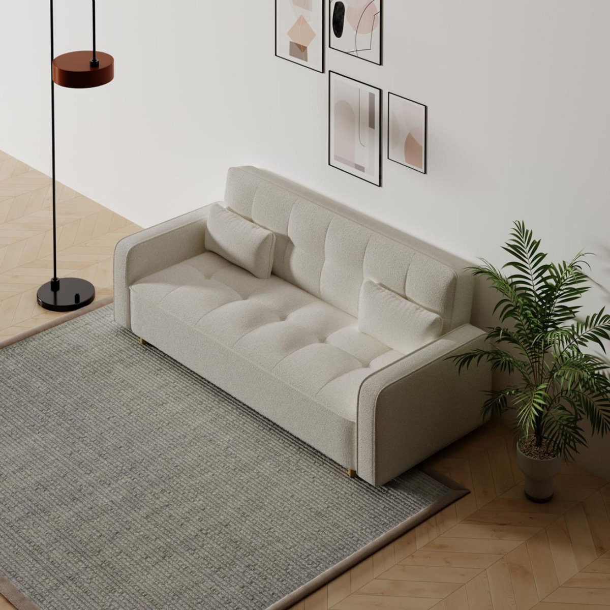 CONCEPT USINE Canapé scandinave convertible 3 places en tissu bouclette blanc COPENHAGUE