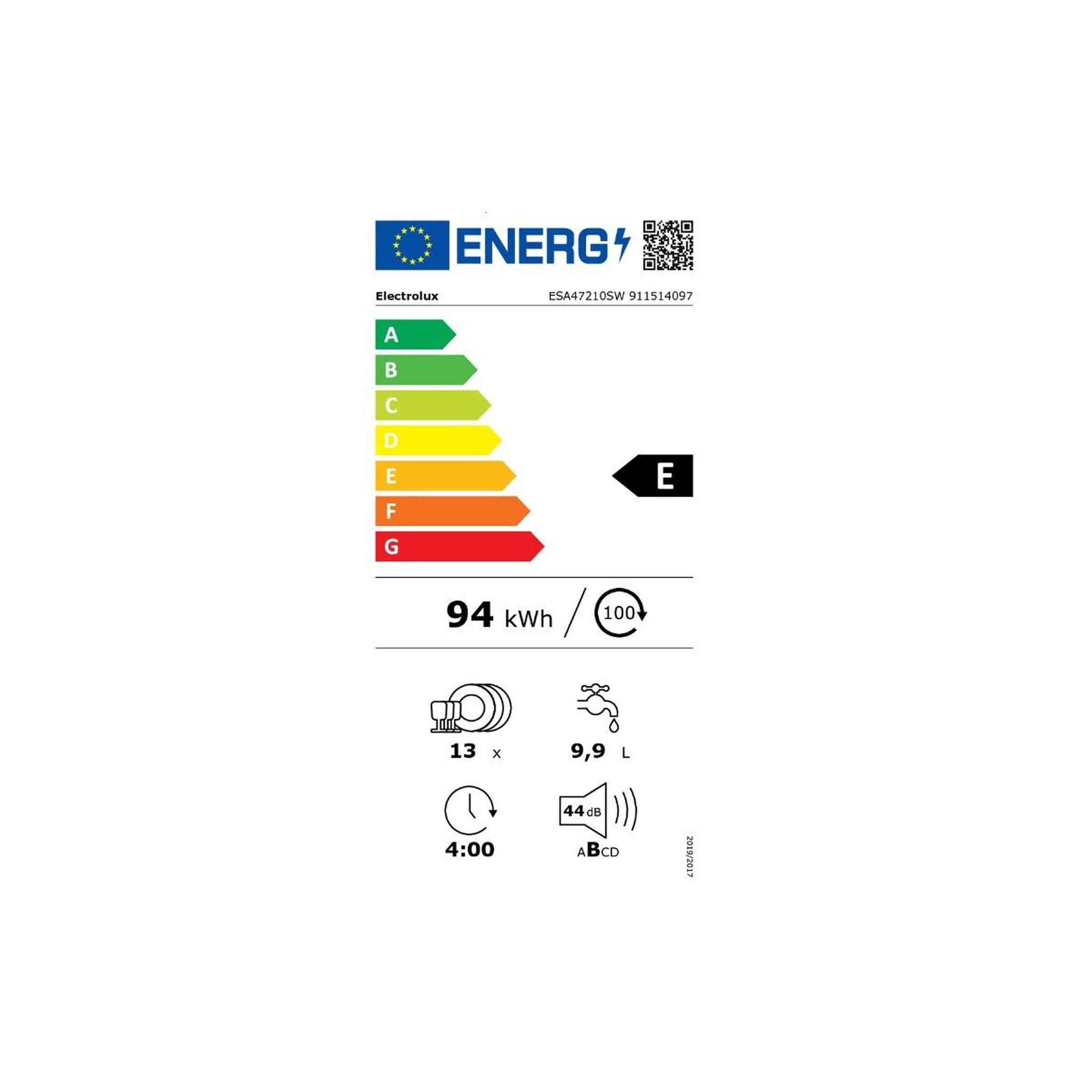 Voir la diapositive 2 : ELECTROLUX Lave-vaisselle 60cm 13 couverts 44db - esa47210sw