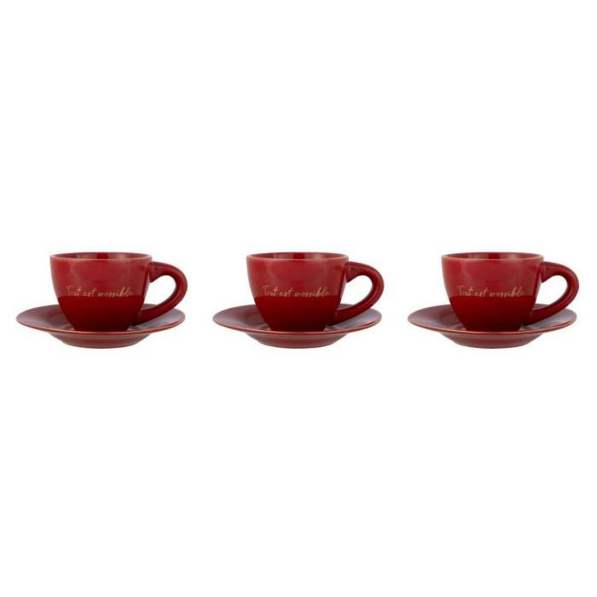Paris Prix Lot de 3 Tasses & 3 Sous-Tasses  Ilene  21cl Rouge