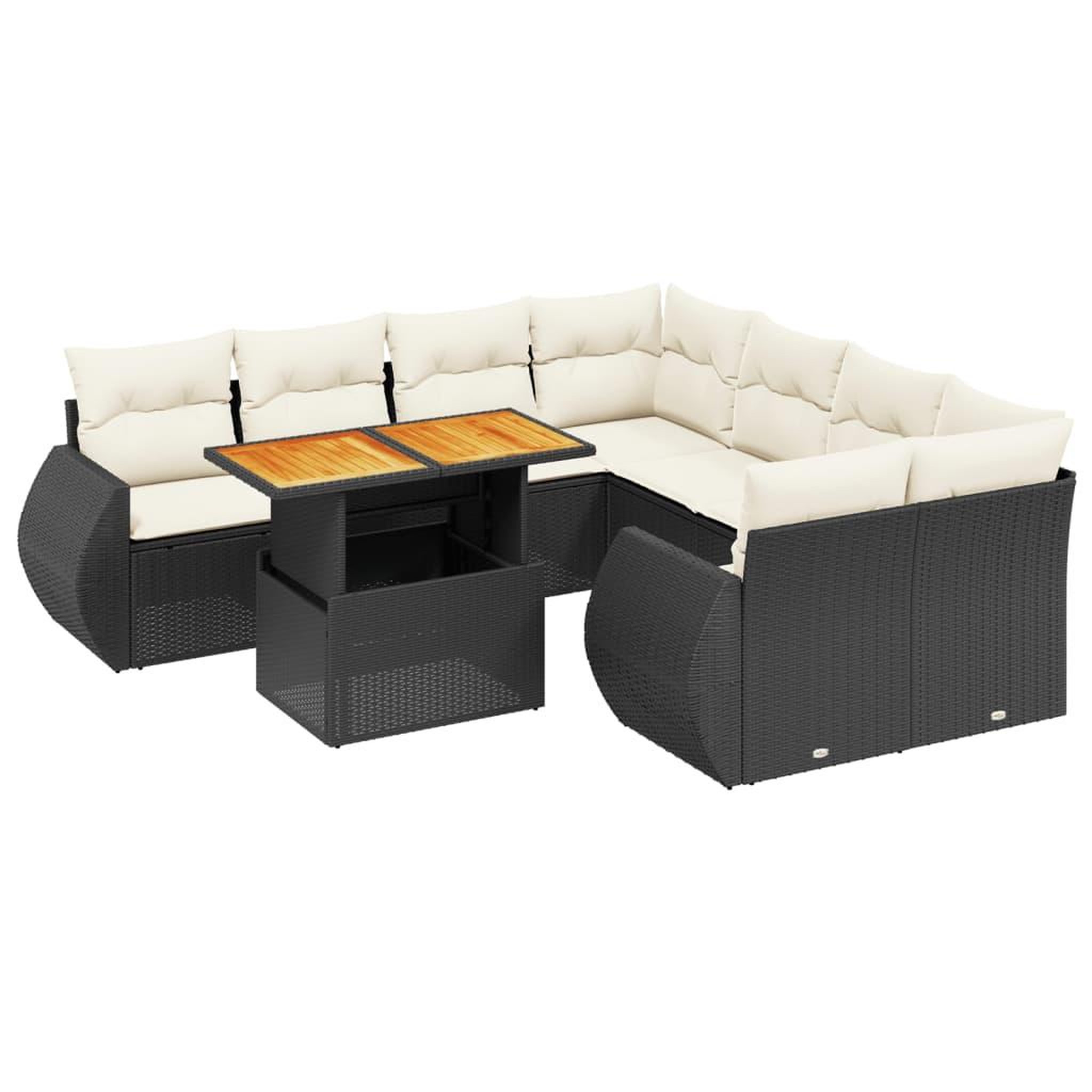 Voir la diapositive 2 : VIDAXL Salon de jardin 9 pcs avec coussins noir resine tressee