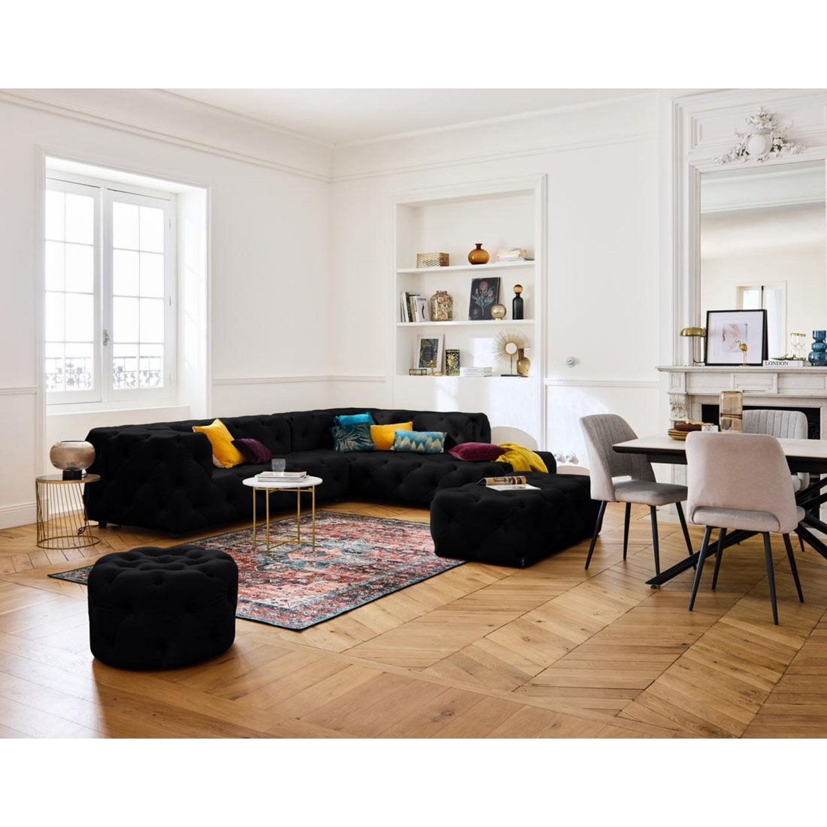 LISA DESIGN Gallata - canapé chesterfield d'angle droit - 5 places - en velours