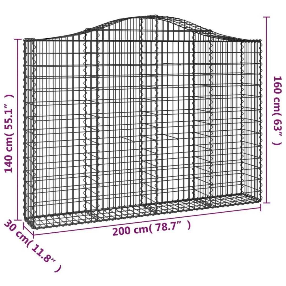 VIDAXL Paniers a gabions arques 8 pcs 200x30x140/160 cm Fer galvanise