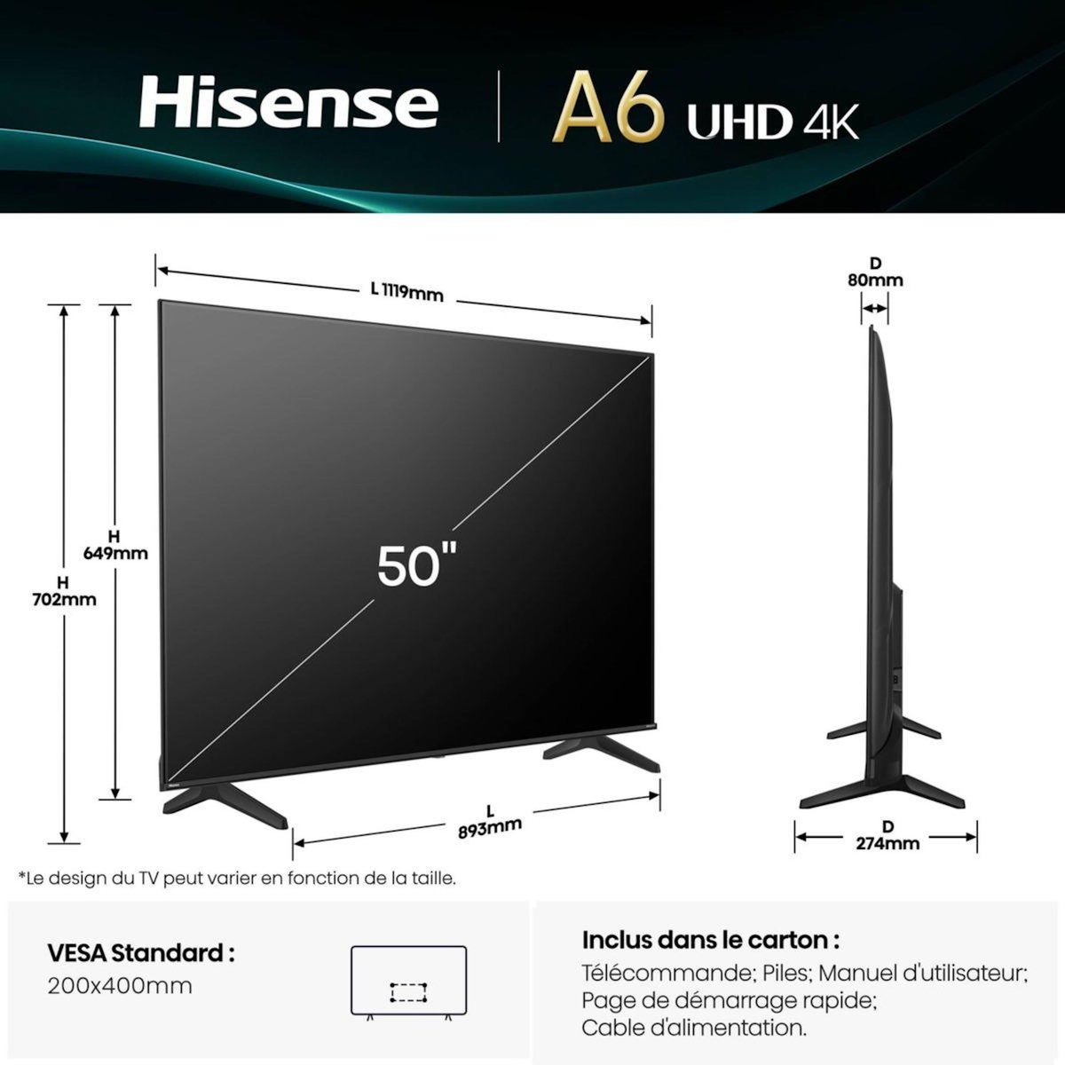 Hisense TV LED 50A6Q 2025 (126cm)