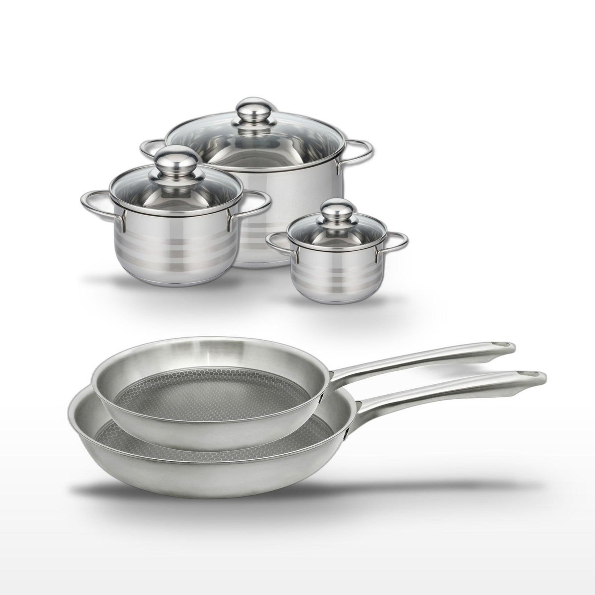 ELO Lot de 2 poêles 24/28 cm & 3 faitouts 12/16/24 cm Elo Relief Passion