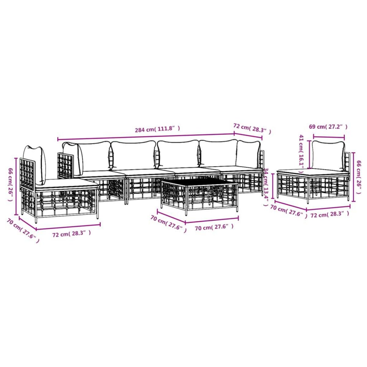 VIDAXL Salon de jardin 7 pcs avec coussins anthracite resine tressee