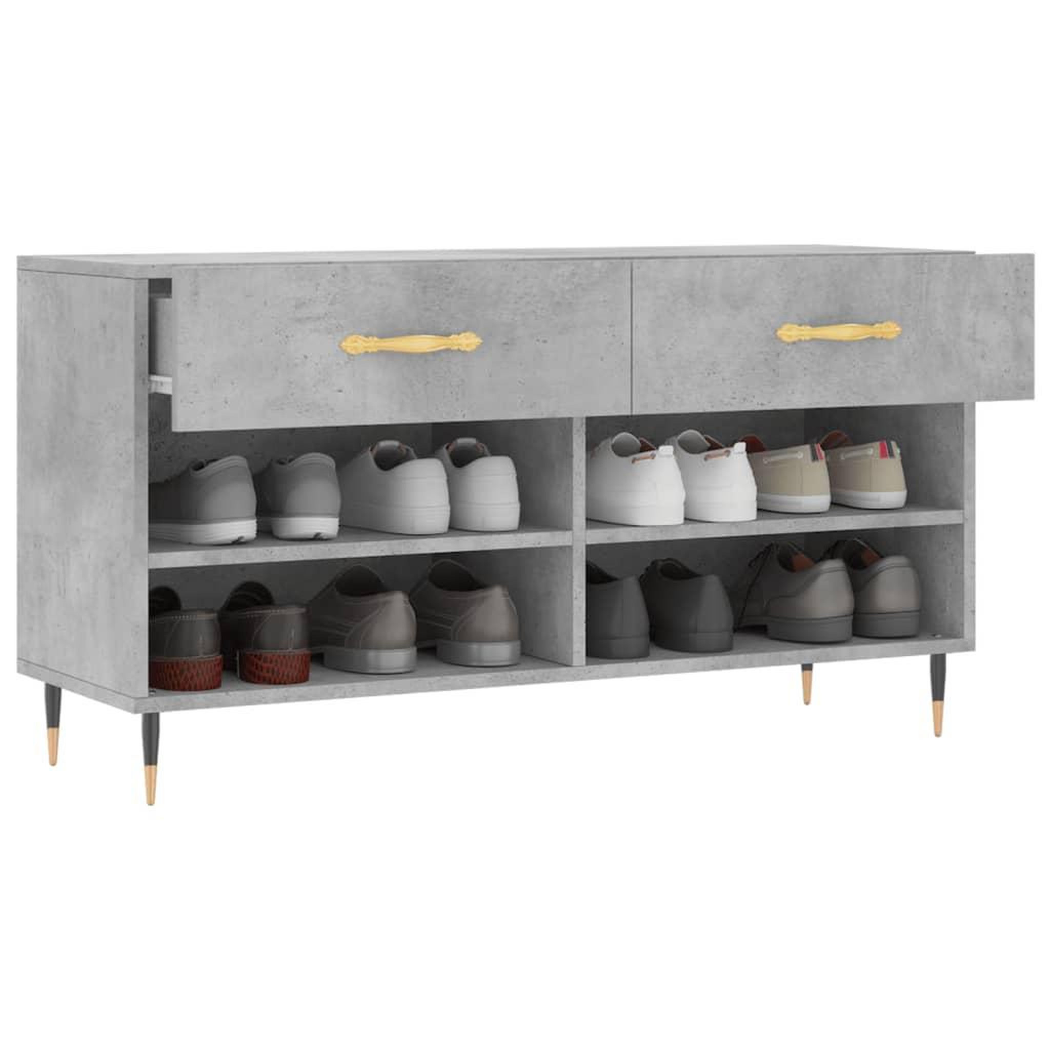 Voir la diapositive 3 : VIDAXL Banc a chaussures gris beton 102x35x55 cm bois d'ingenierie