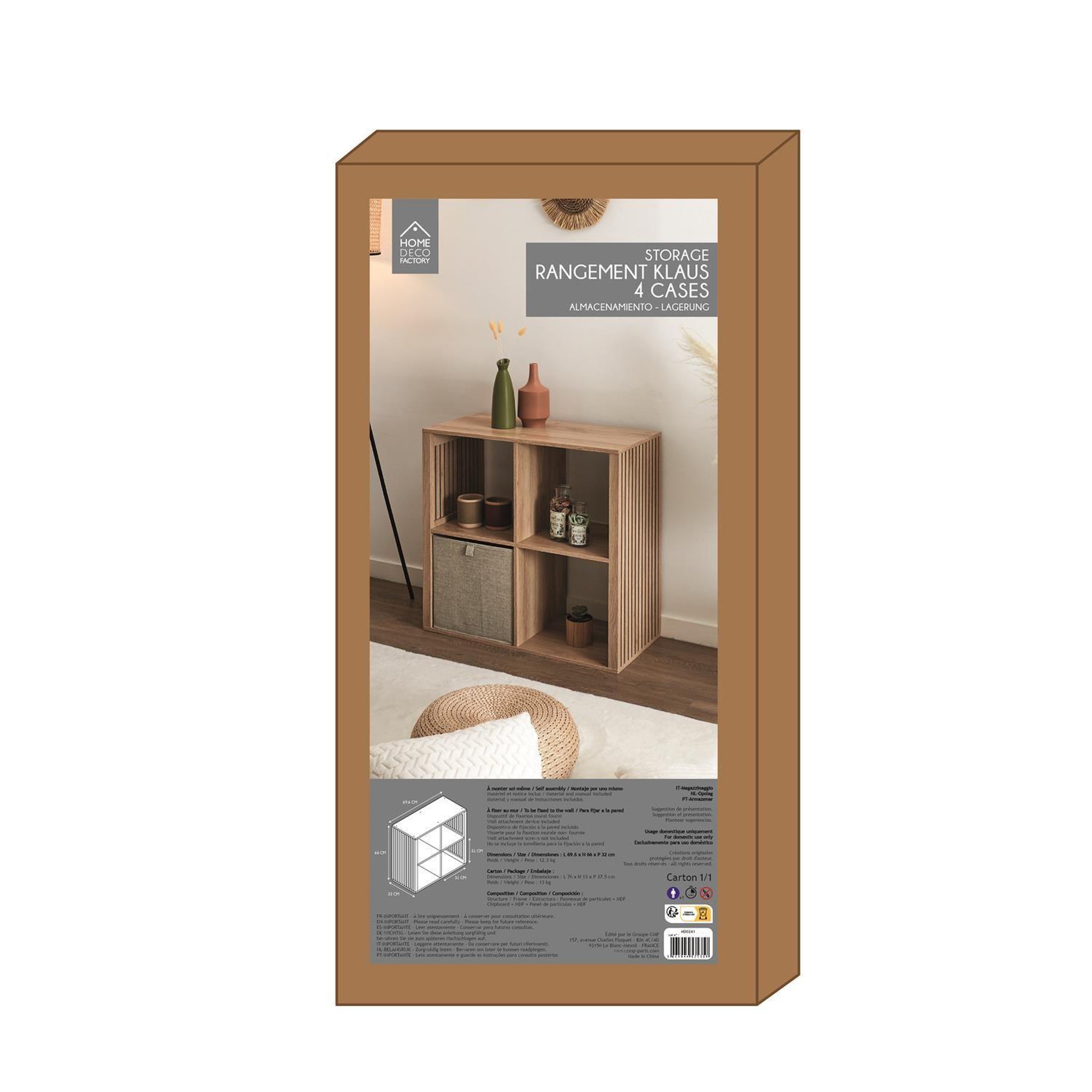 Voir la diapositive 6 : The Home Deco Factory Etagère de rangement 4 cases saulk - marron