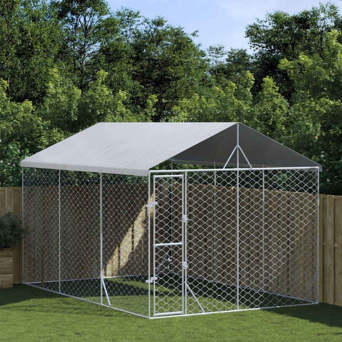 VIDAXL Chenil d'exterieur pour chiens avec toit argente 3x4,5x2,5 m