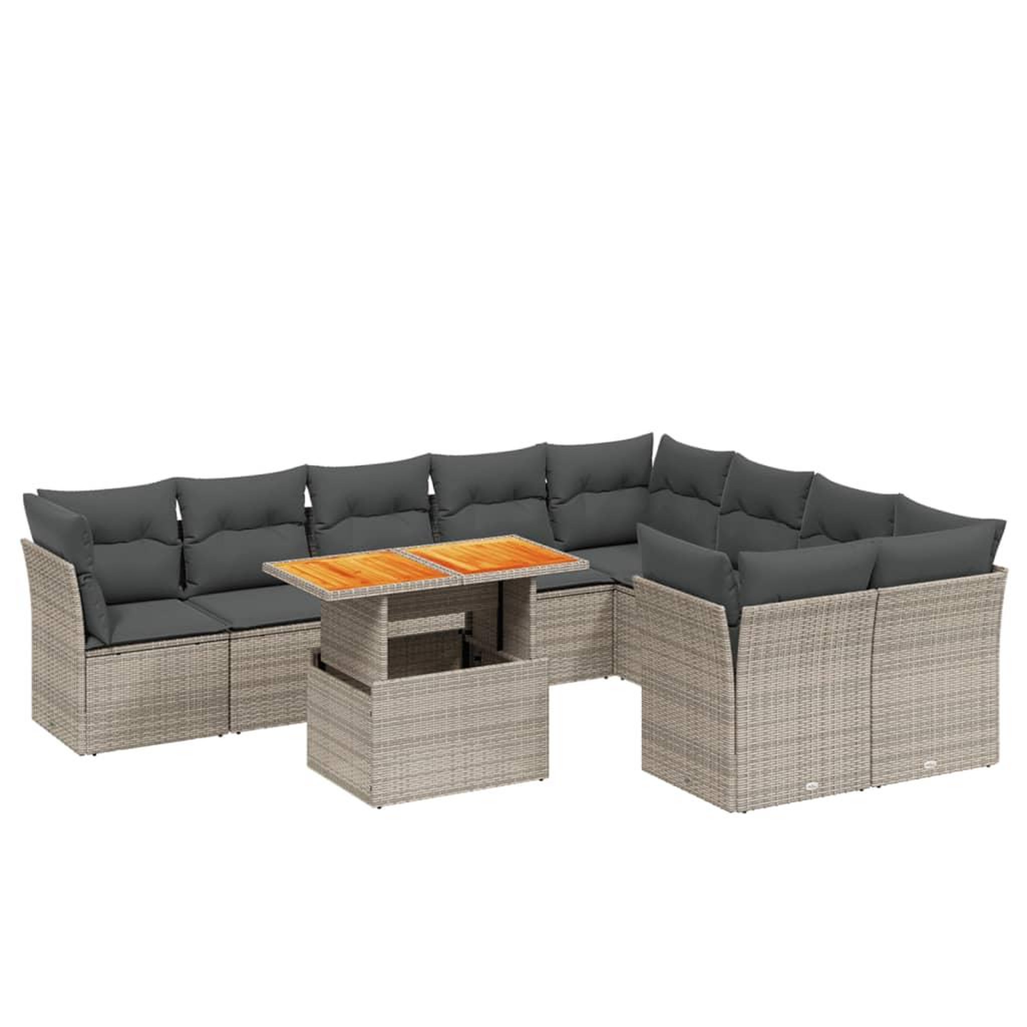 Voir la diapositive 2 : VIDAXL Salon de jardin avec coussins 10 pcs gris resine tressee