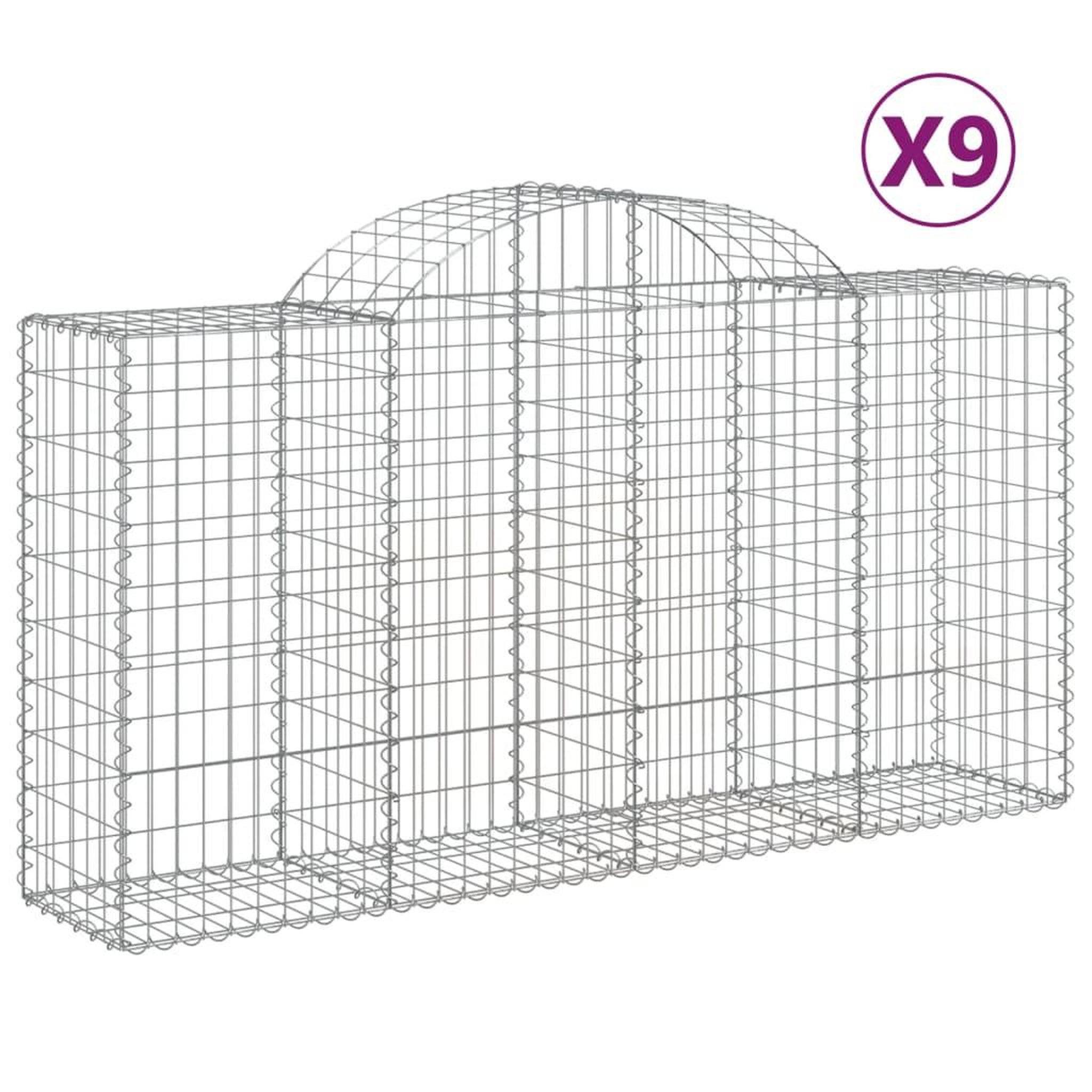 Voir la diapositive 2 : VIDAXL Paniers a gabions arques 9 pcs 200x50x100/120 cm fer galvanise