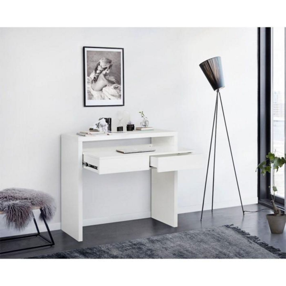 Paris Prix Bureau Extensible 1 Tiroir  Azort  100cm Blanc