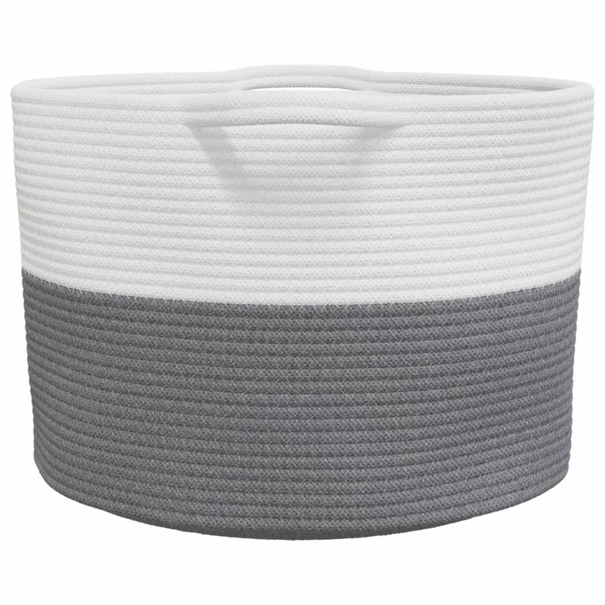 Voir la diapositive 5 : VIDAXL Panier a linge gris et blanc Ø55x36 cm coton