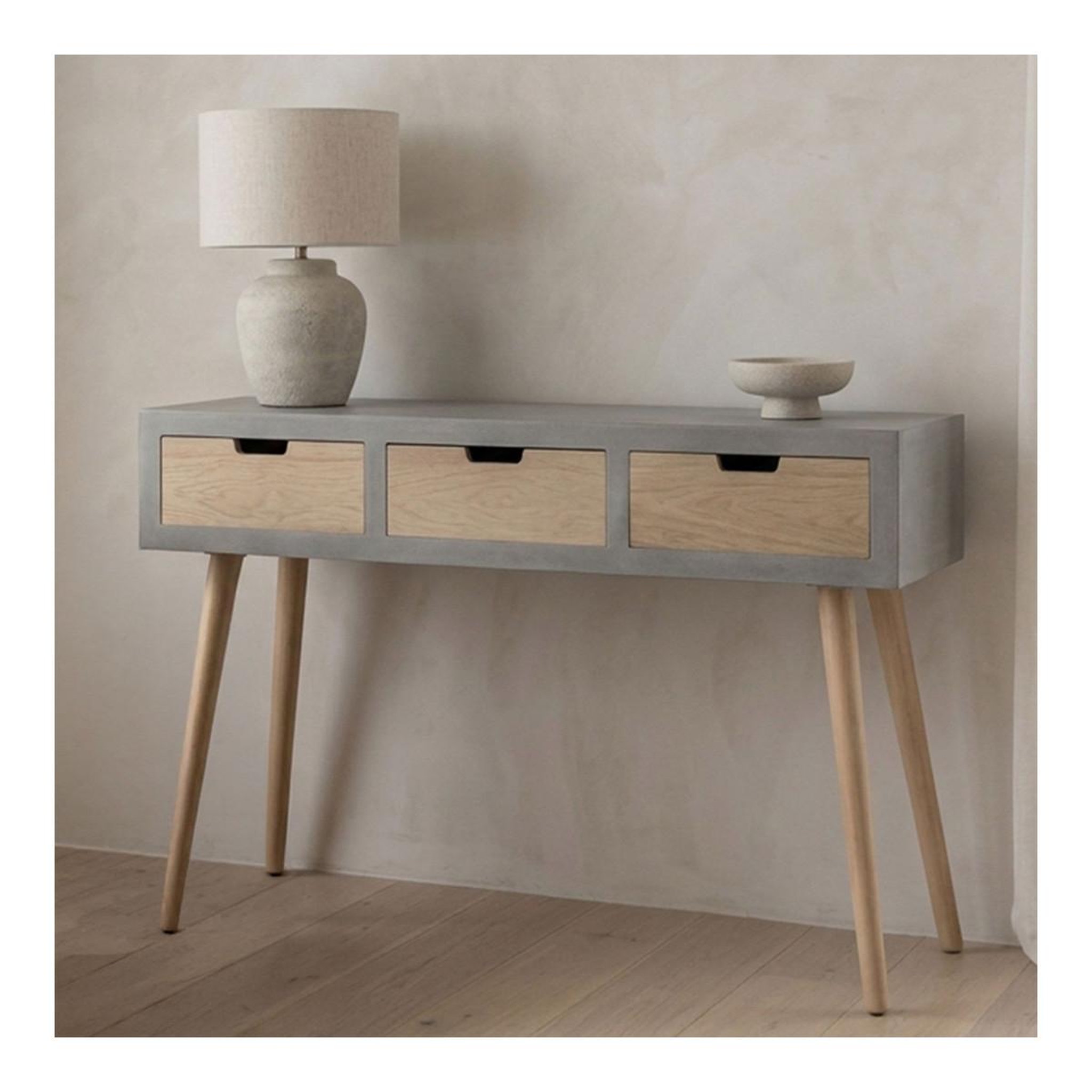 Voir la diapositive 4 : Paris Prix Console scandinave 3 tiroirs  kim  100cm gris