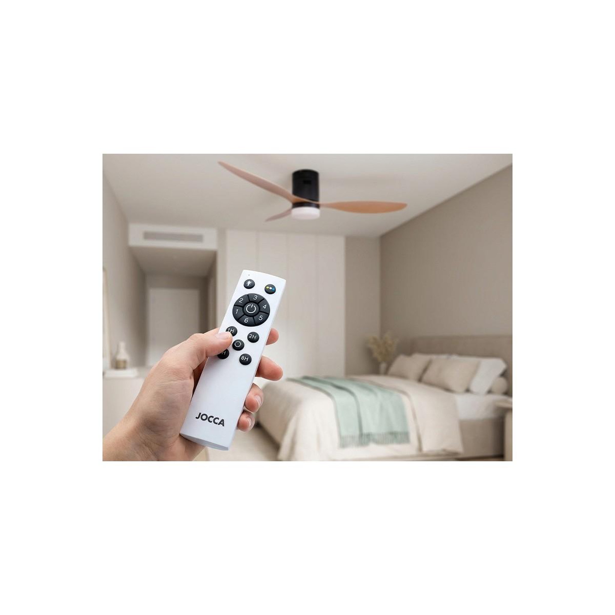 Voir la diapositive 3 : Jocca Ventilateur de plafond lumière led 40w noir silencieux 3pales effet bois 6vitesses télécommande mode été hiver minuterie jocca
