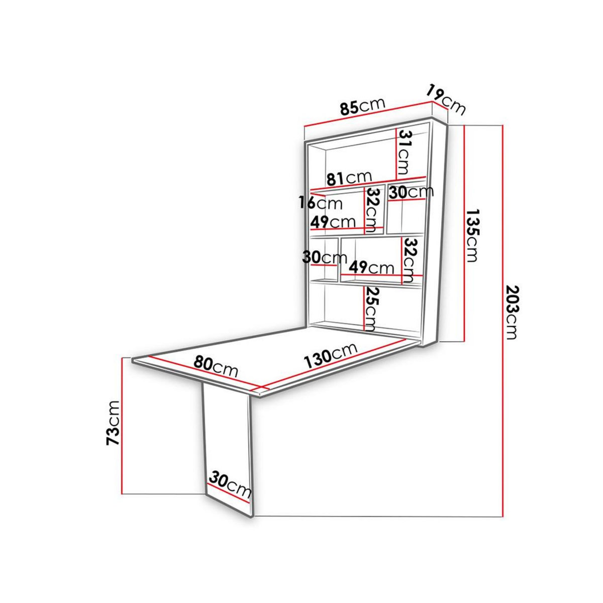 BEST MOBILIER Mondrian - table murale rabattable avec rangements - 4 personnes