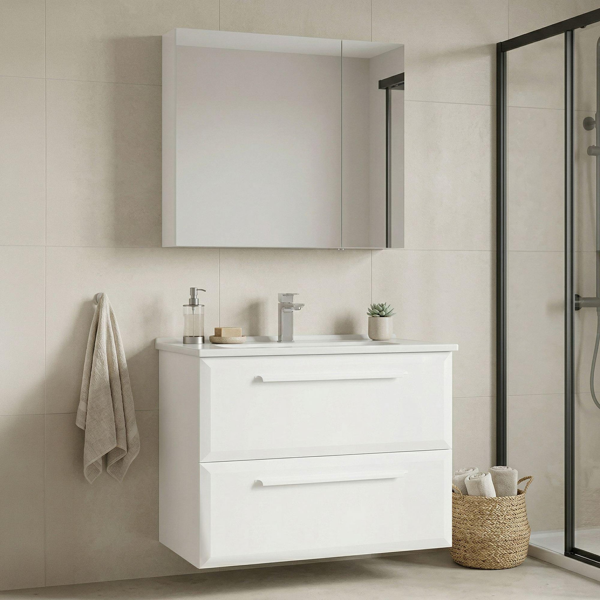 Voir la diapositive 2 : Habitat et Jardin Meuble avec simple vasque et miroir  Nuvola 80 v2  - 80 x 50 x 62 cm - White