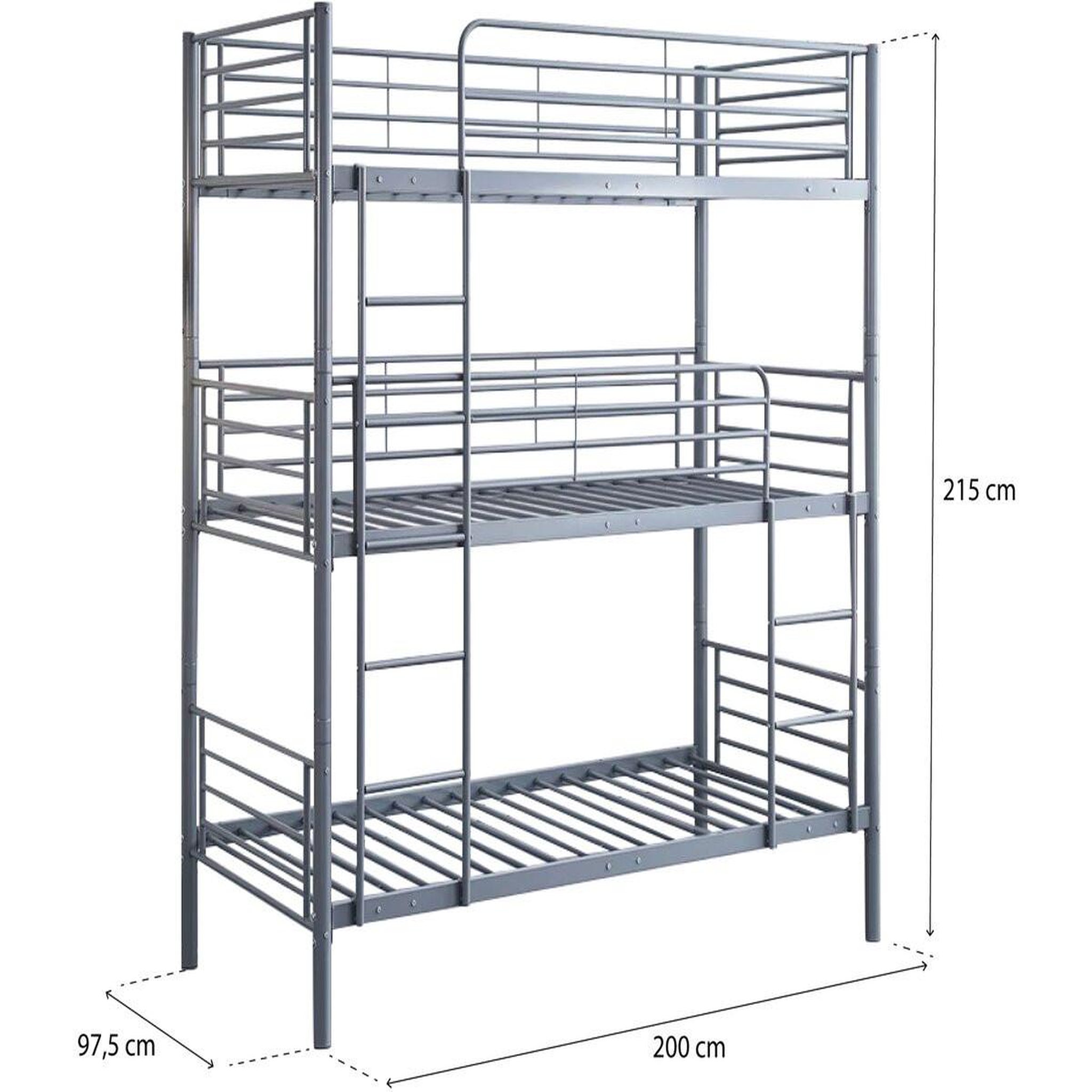 Voir la diapositive 3 : Habitat et Jardin Lit superposé en métal triple  havin  - 90 x 190 cm - gris