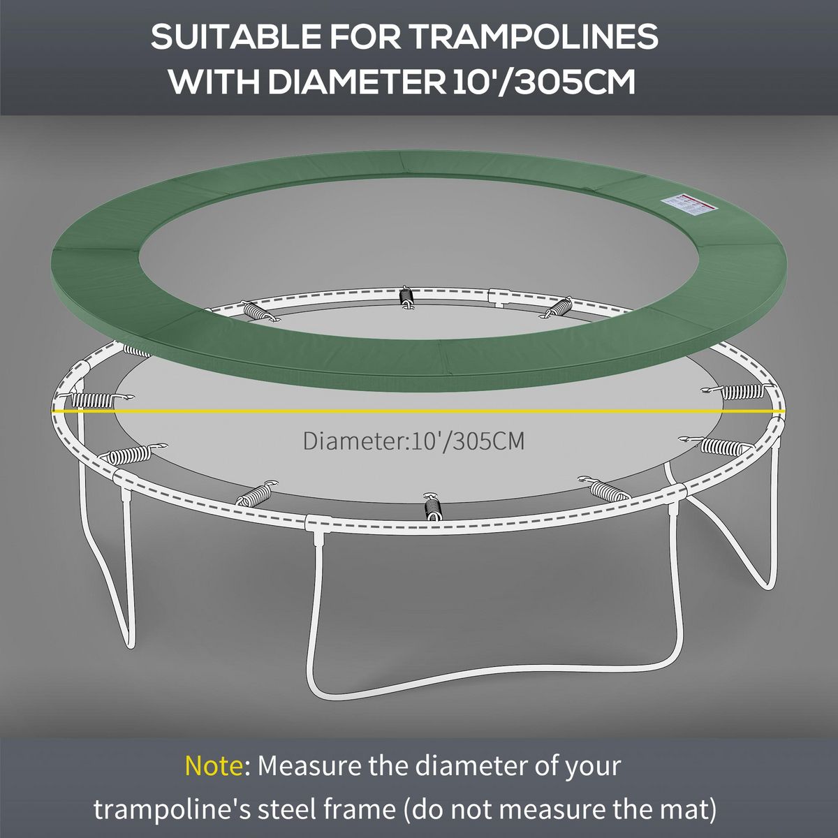 HOMCOM Couvre-ressort trampoline dia. 305 cm PVC PE haute densité rembourrage 15 mm vert
