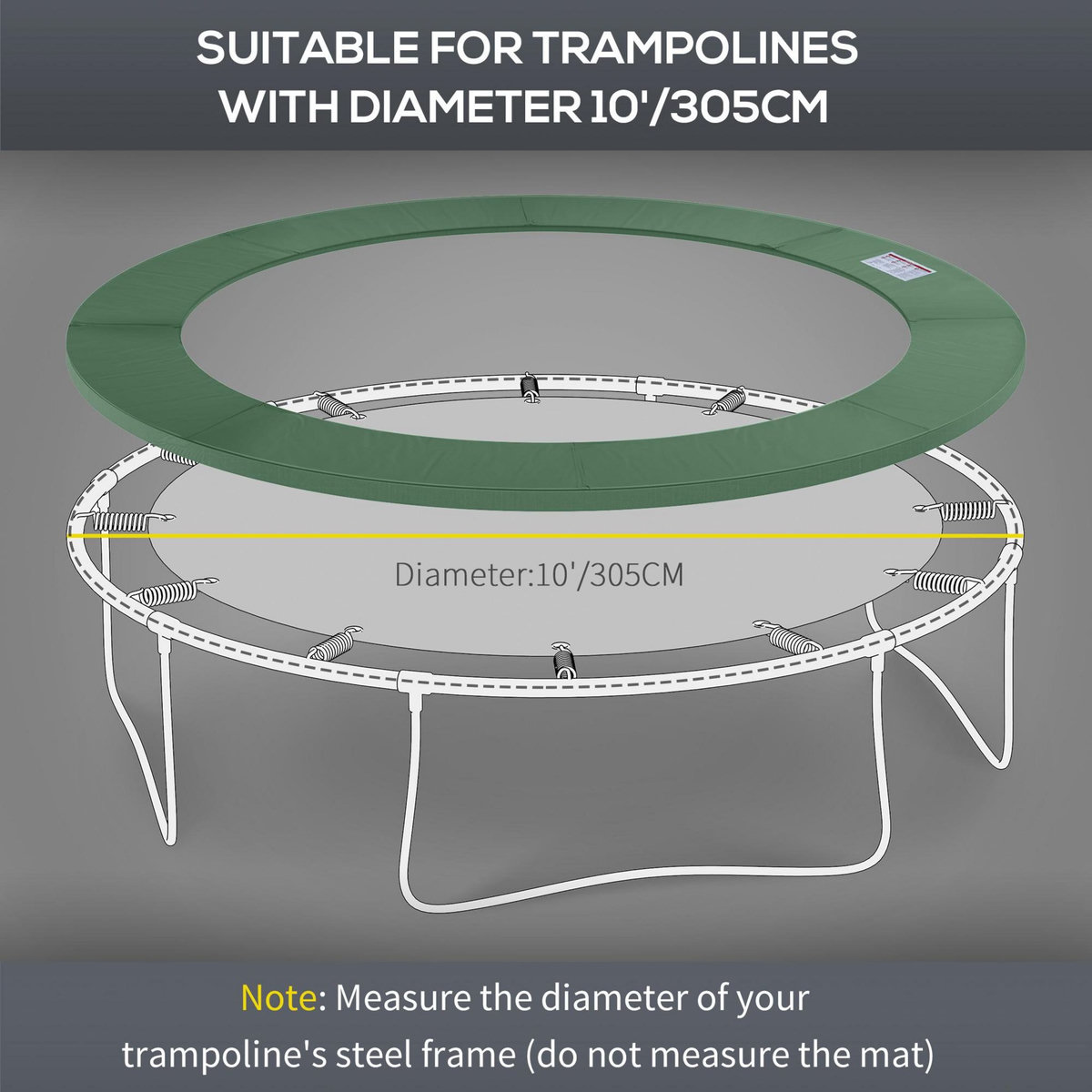 HOMCOM Couvre-ressort trampoline dia. 305 cm PVC PE haute densité rembourrage 15 mm vert