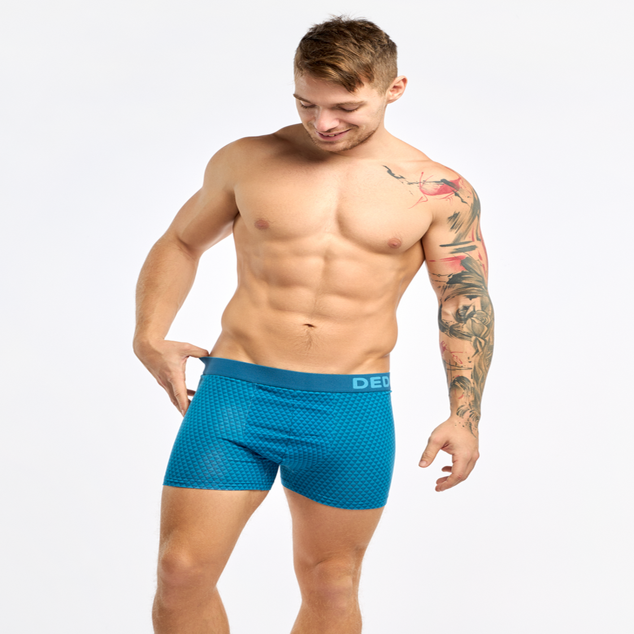 Voir la diapositive 2 : DEDOLES Boxer homme motif jacquard bleu émeraude