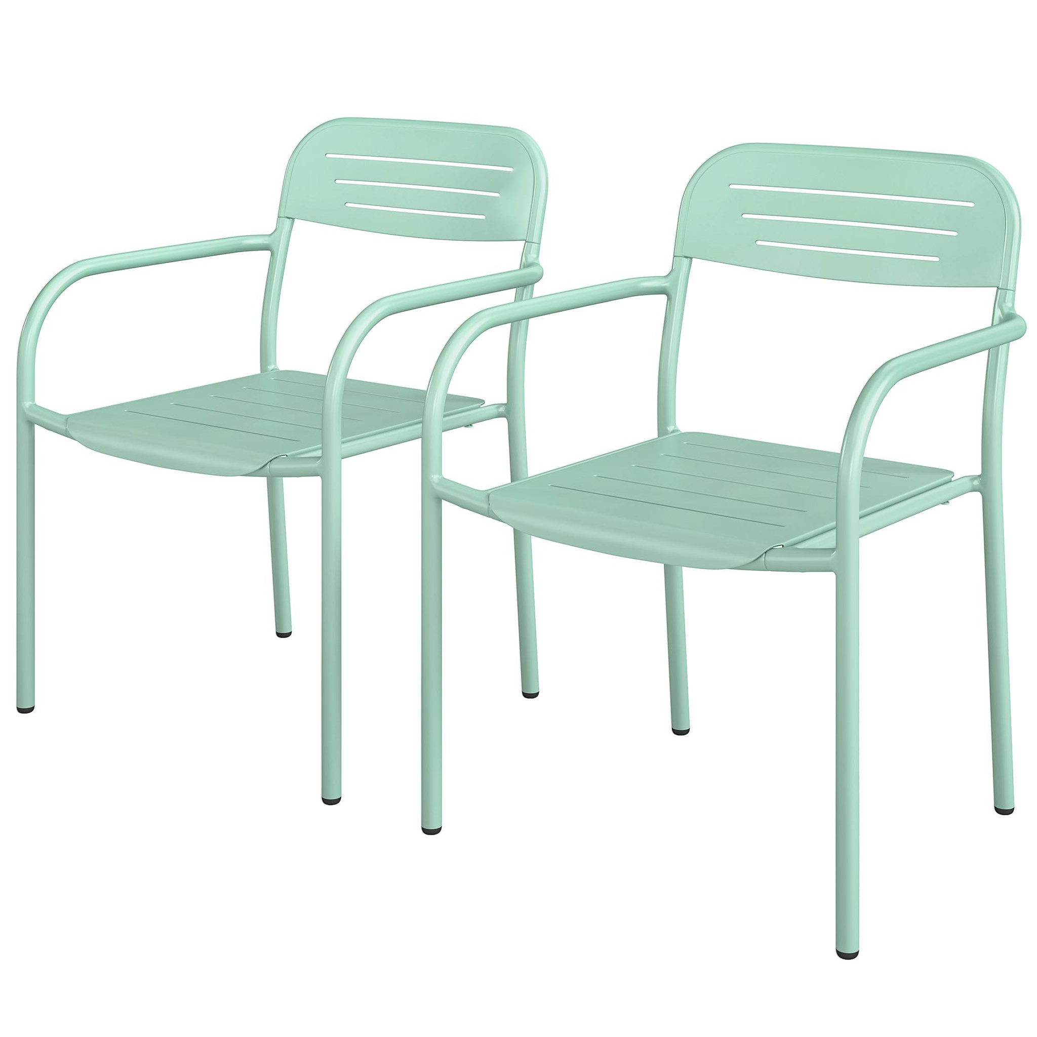 Voir la diapositive 5 : OUTSUNNY Lot de 2 chaises de jardin empilables métal vert d'eau