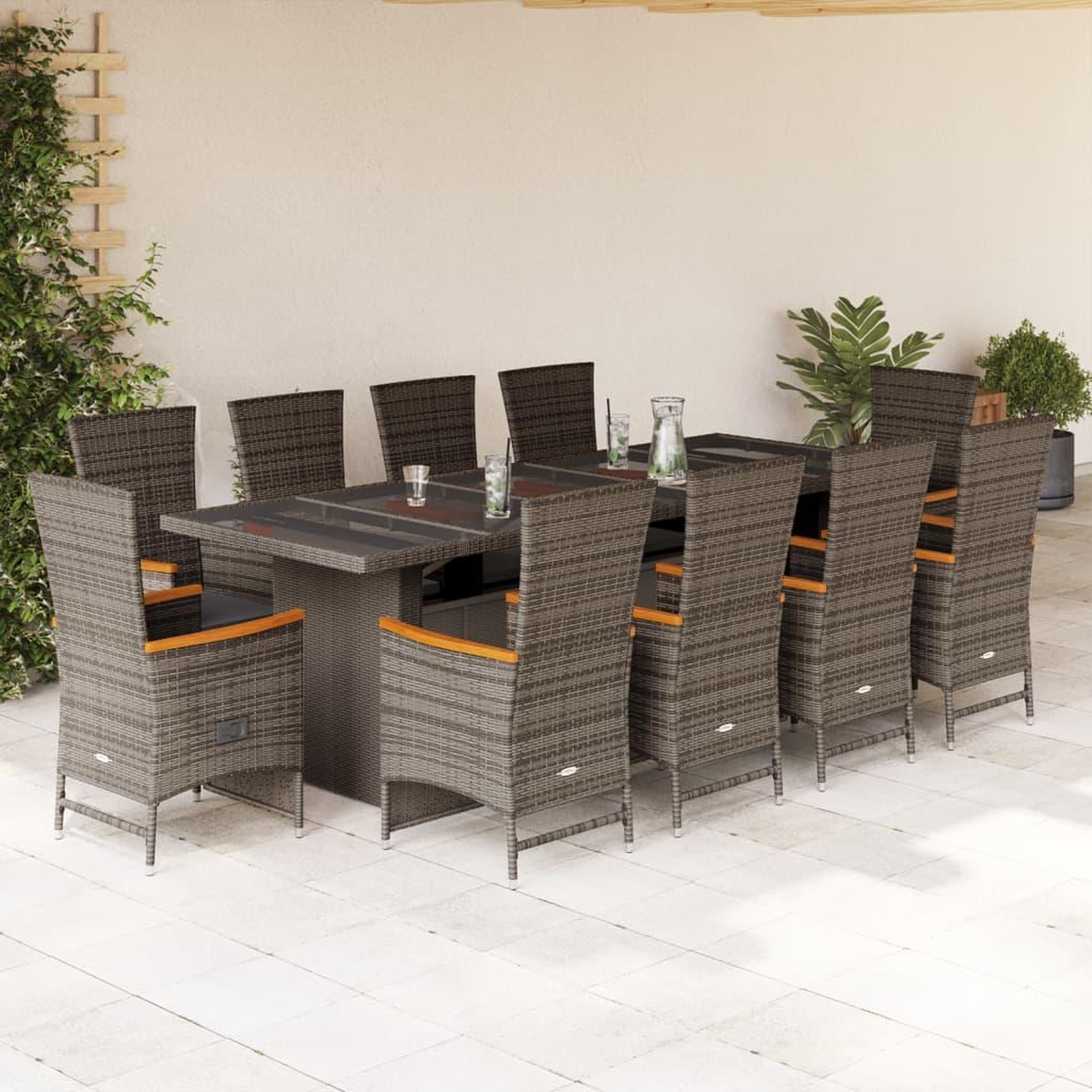 VIDAXL Ensemble a manger de jardin 11pcs avec coussins gris poly rotin