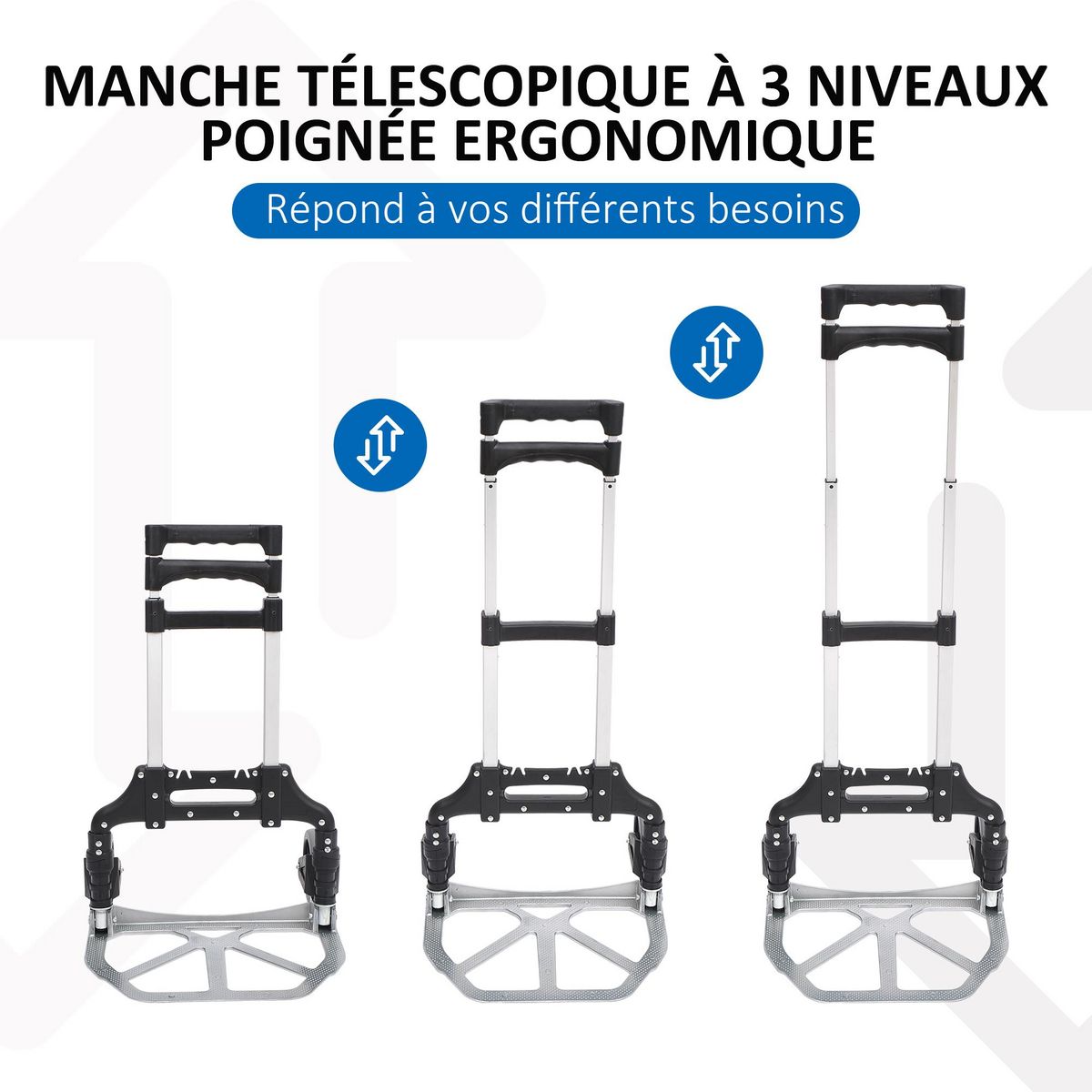 HOMCOM Chariot diable pliable leger telescopique charge 70kg en aluminium argent-noir