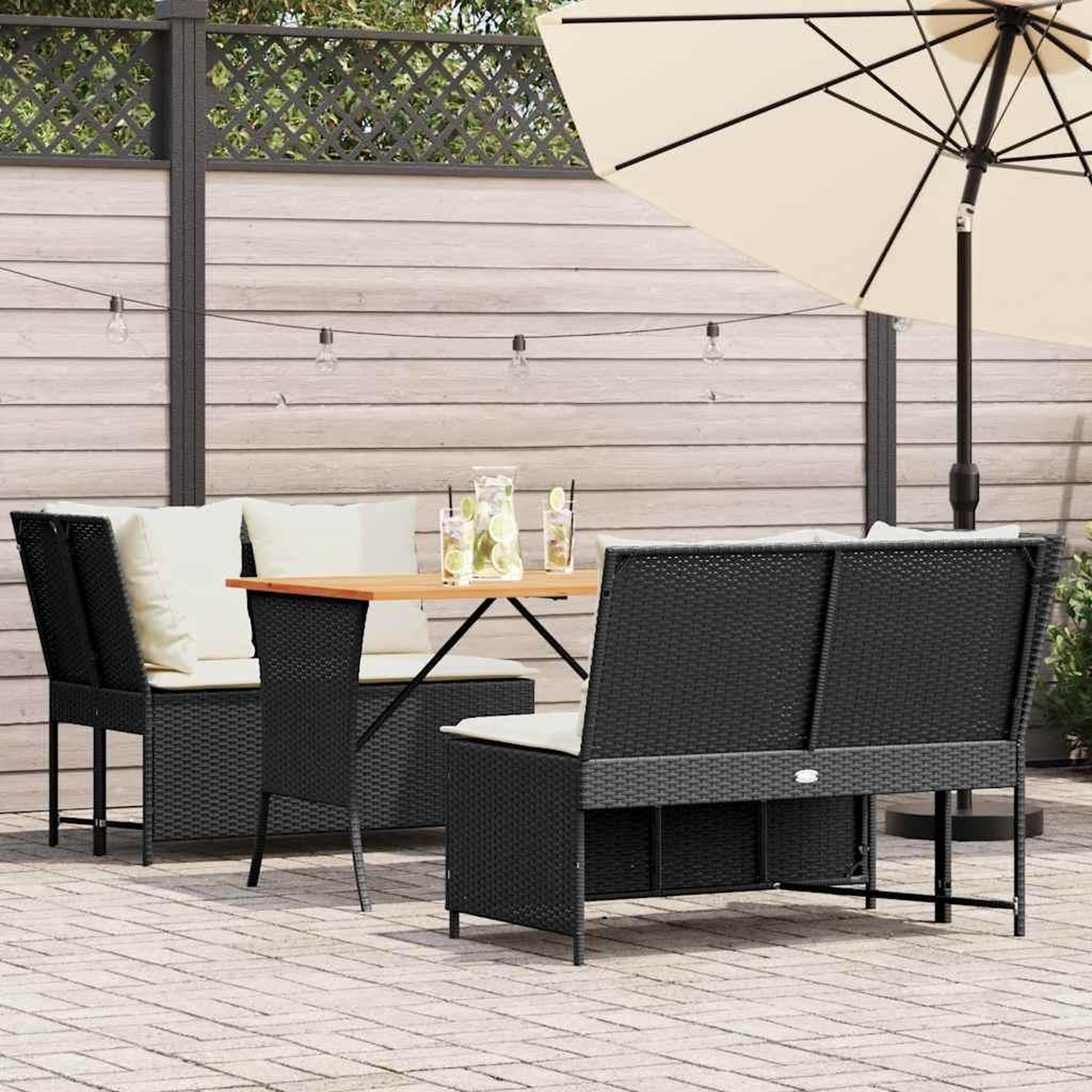 VIDAXL Salon de jardin 3 pcs avec coussins noir resine tressee
