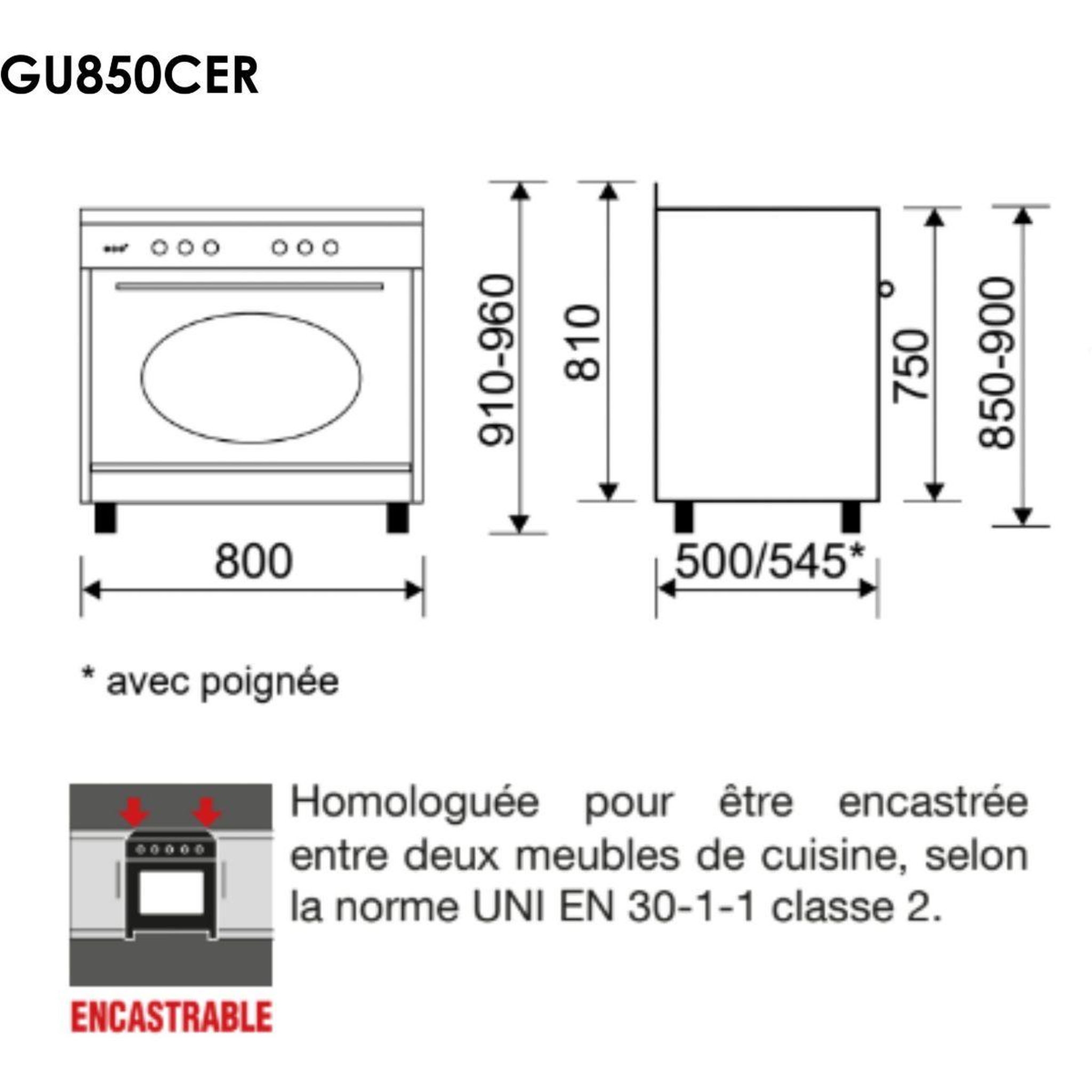 Voir la diapositive 4 : Glem Piano de cuisson gaz gu850cer