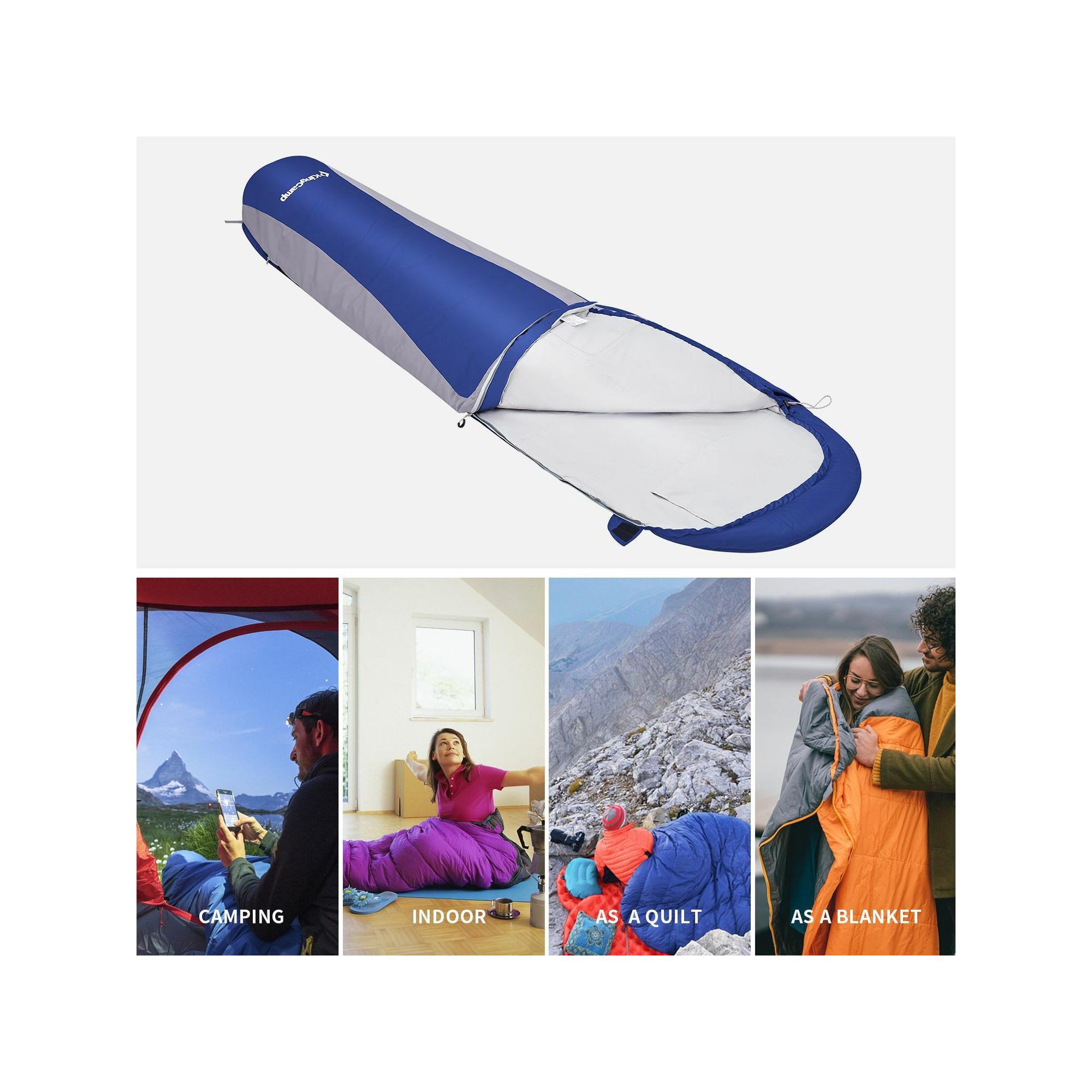 Voir la diapositive 3 : KINGCAMP Sac de couchage forme momie breeze - kingcamp - bleu - 215 x 50 cm