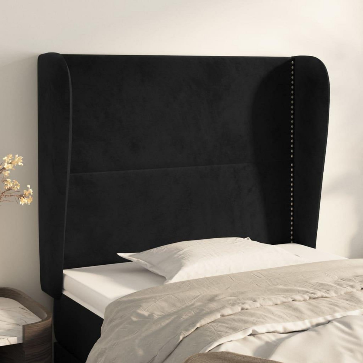 VIDAXL Tete de lit avec oreilles Noir 93x23x118/128 cm Velours