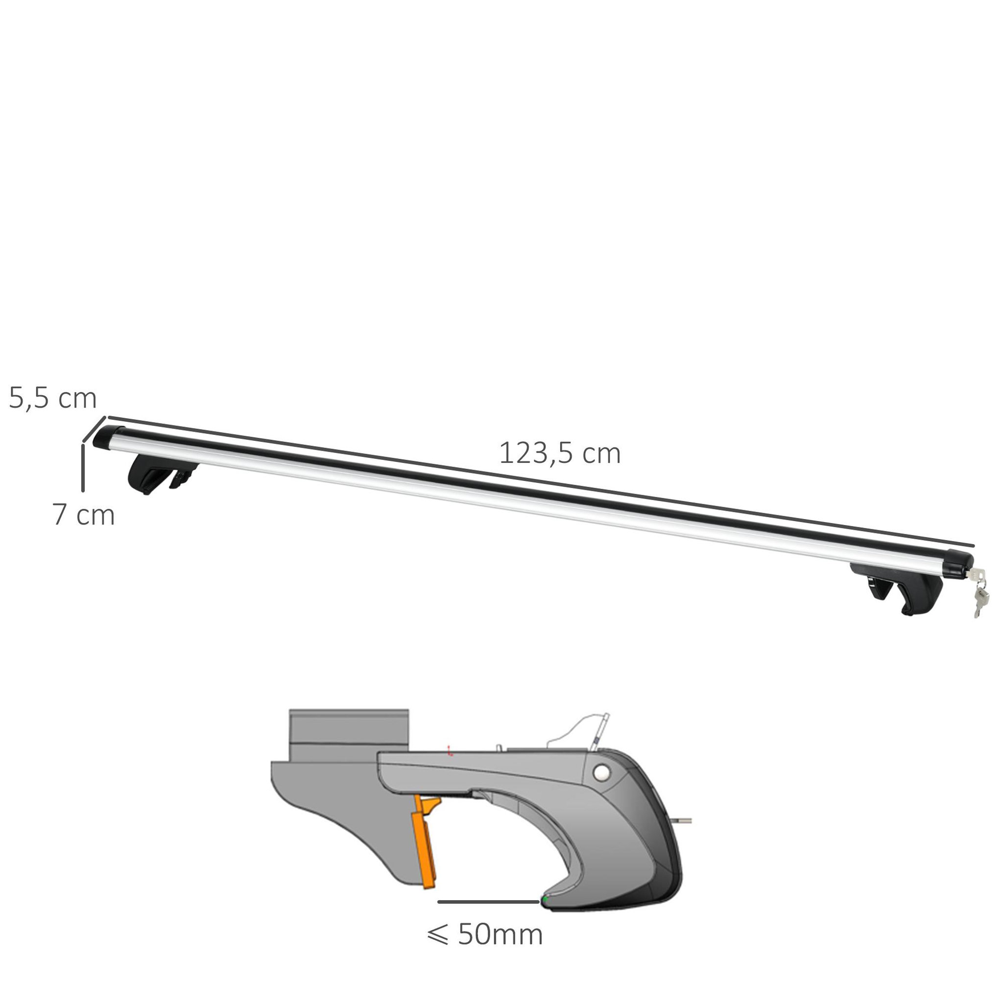 Voir la diapositive 3 : HOMCOM Barres de toit de voiture verrouillables 2 clés fournies dim. 123,5L x 5,5l x 7H cm aluminium noir