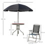 Voir la diapositive 3 : OUTSUNNY Ensemble salon de jardin 6 pcs - table ronde + 4 chaises pliables + parasol - acier époxy café textilène polyester noir