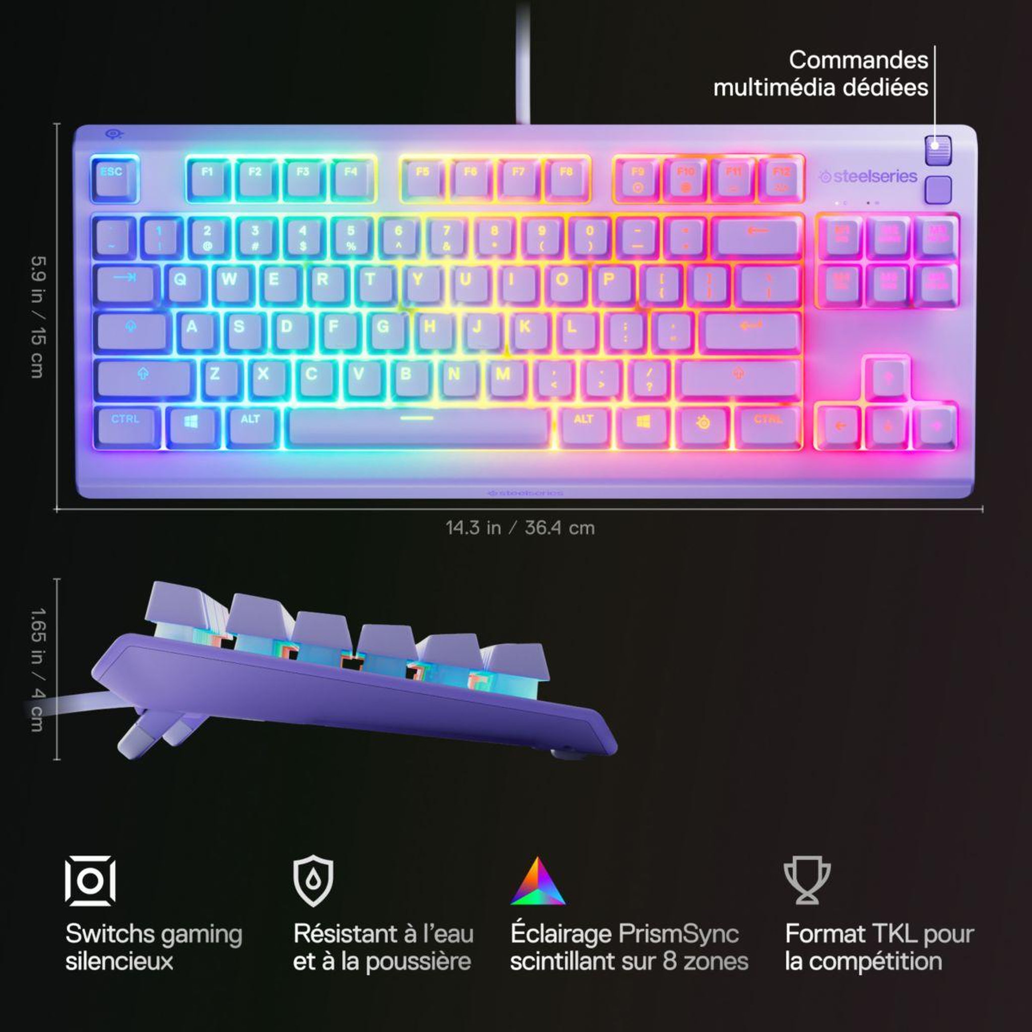 Voir la diapositive 5 : STEEL SERIES Clavier gamer apex 3 tkl lavande