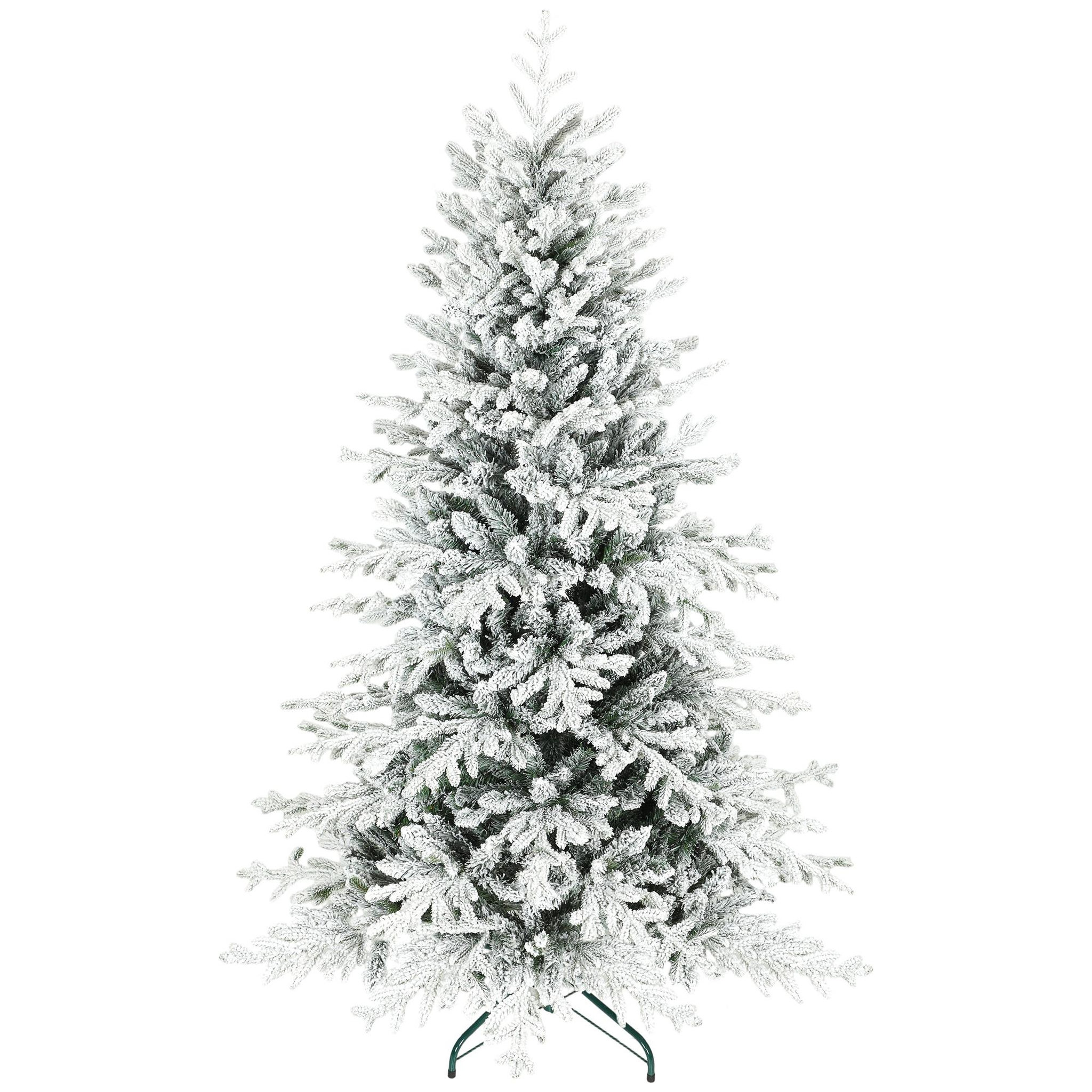 HOMCOM Sapin de Noël artificiel enneigé H.180cm 1815 branches grand réalisme support métal pliable vert blanc
