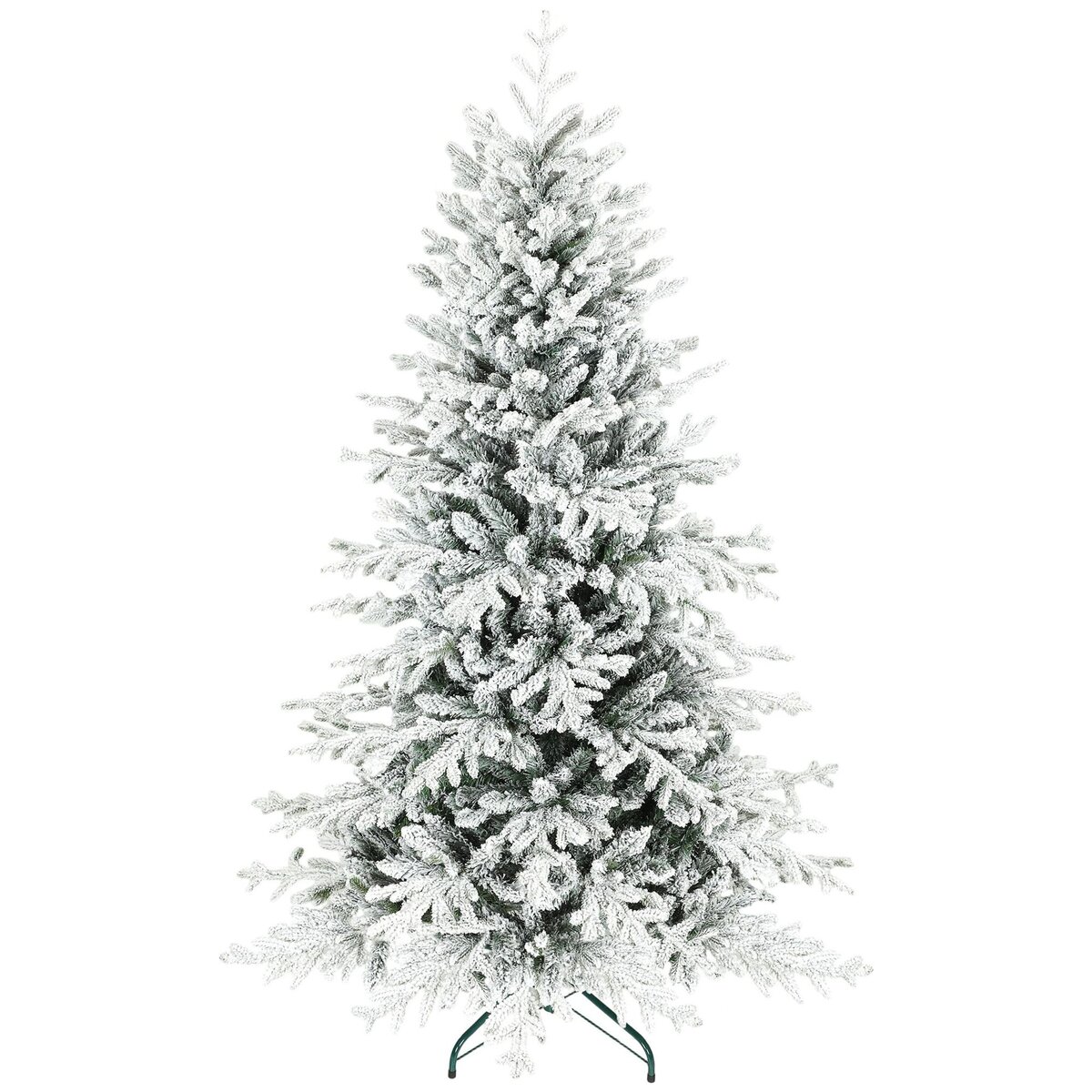 HOMCOM Sapin de Noël artificiel enneigé H.180cm 1815 branches grand réalisme support métal pliable vert blanc