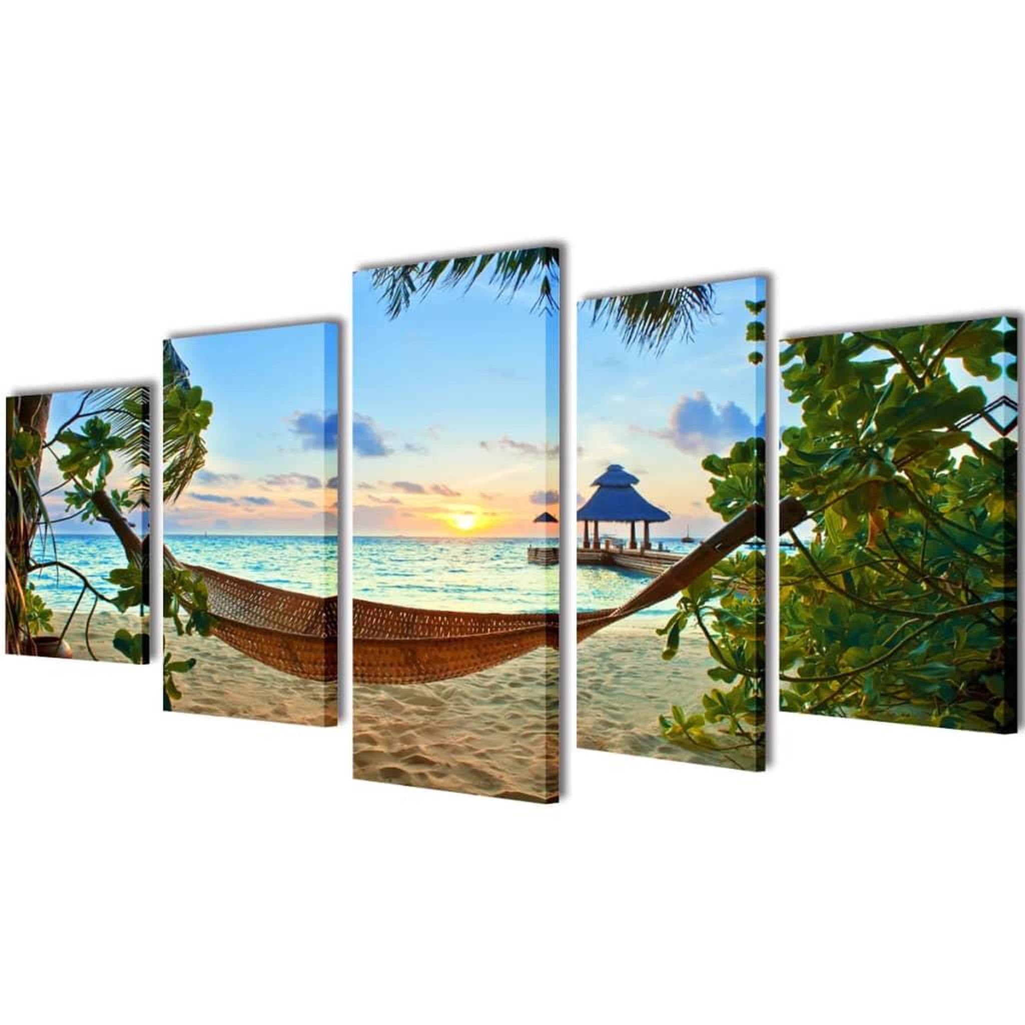 Voir la diapositive 1 : VIDAXL Set de toiles murales imprimees Plage avec hamac 200 x 100 cm