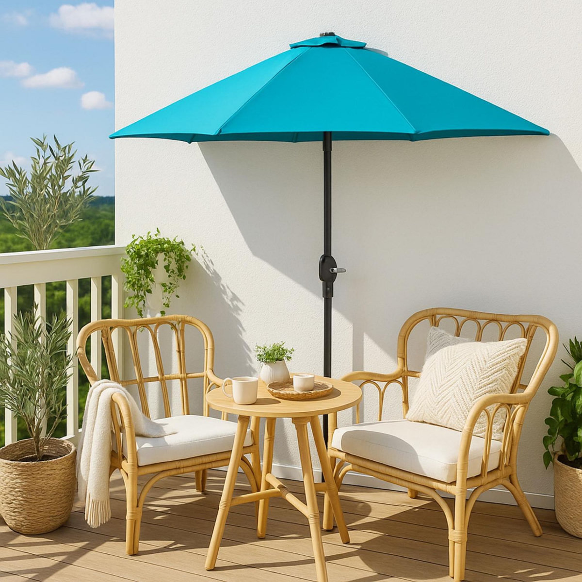 CONCEPT USINE Demi parasol de balcon bleu CATANE