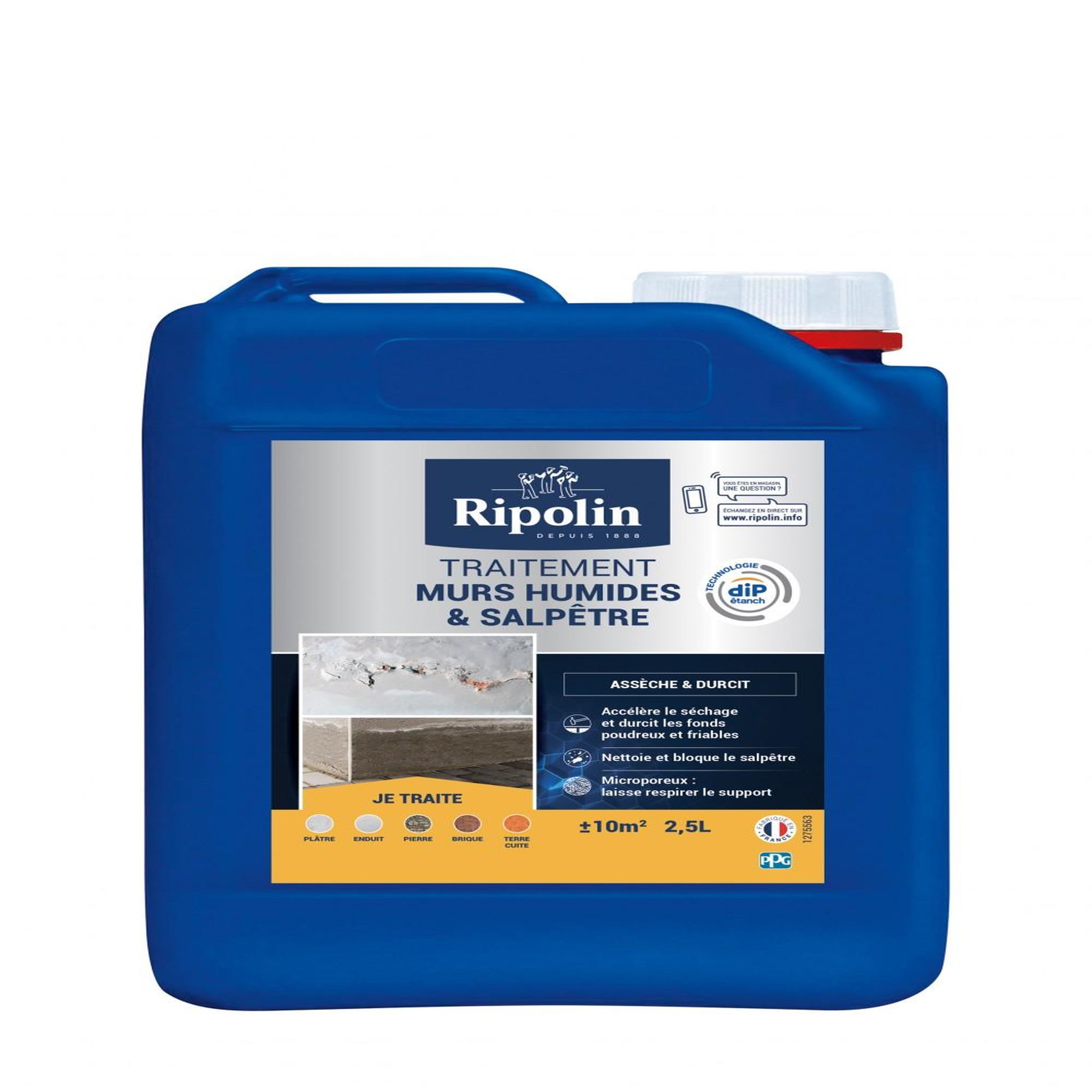 CENTRALE BRICO Traitement antisalpêtre et murs humides Rip etanch, RIPOLIN incolore 2.5 l