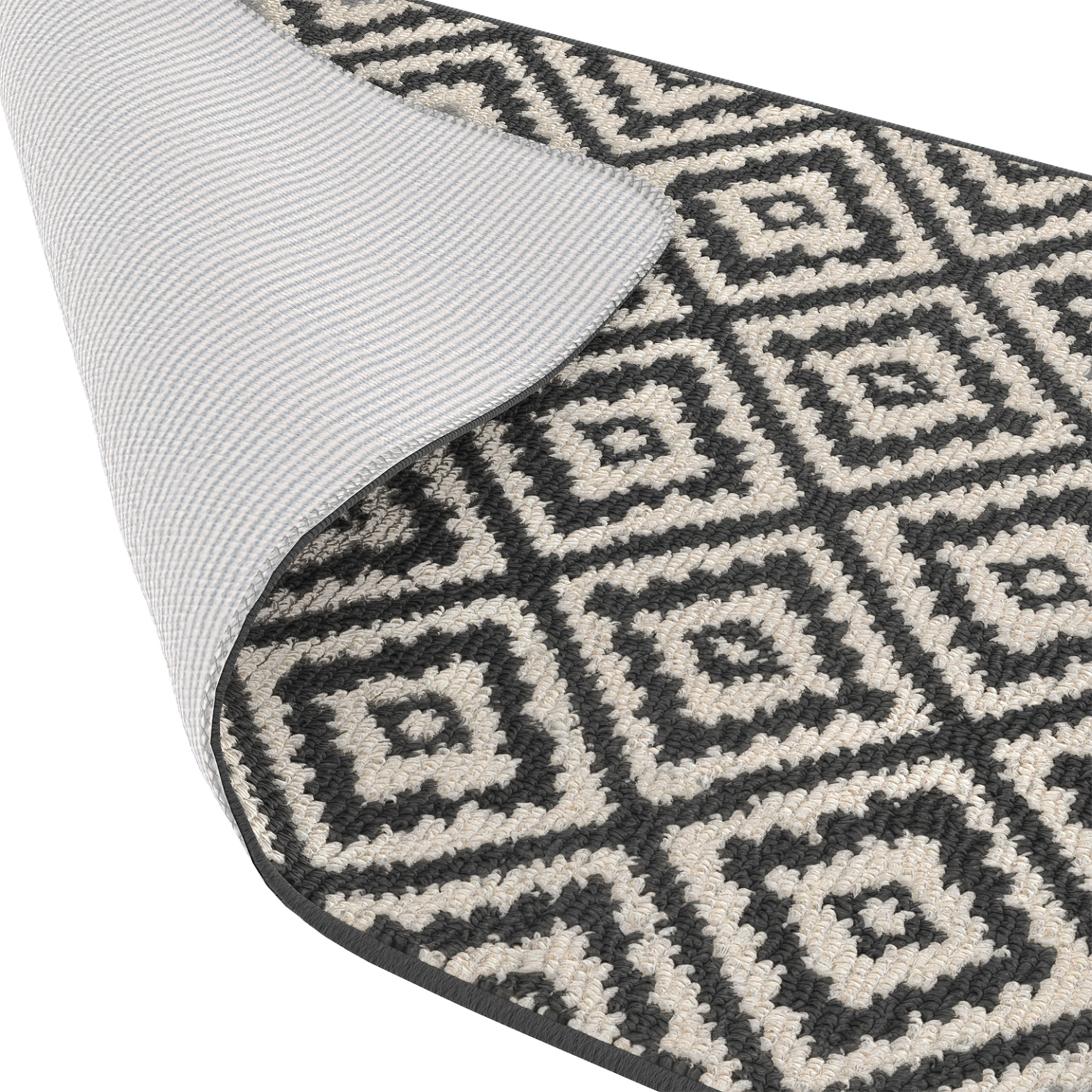 Voir la diapositive 5 : ID MARKET Tapis intérieur d'entrée et de couloir caraiba gris et blanc 60 x 180 cm