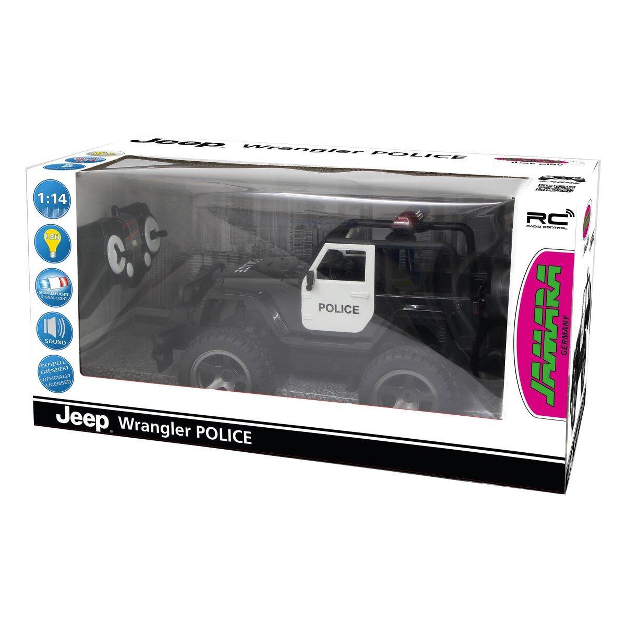 Voir la diapositive 3 : Jamara Voiture télécommandée Jeep Wrangler Police 1:14 2,4GHz