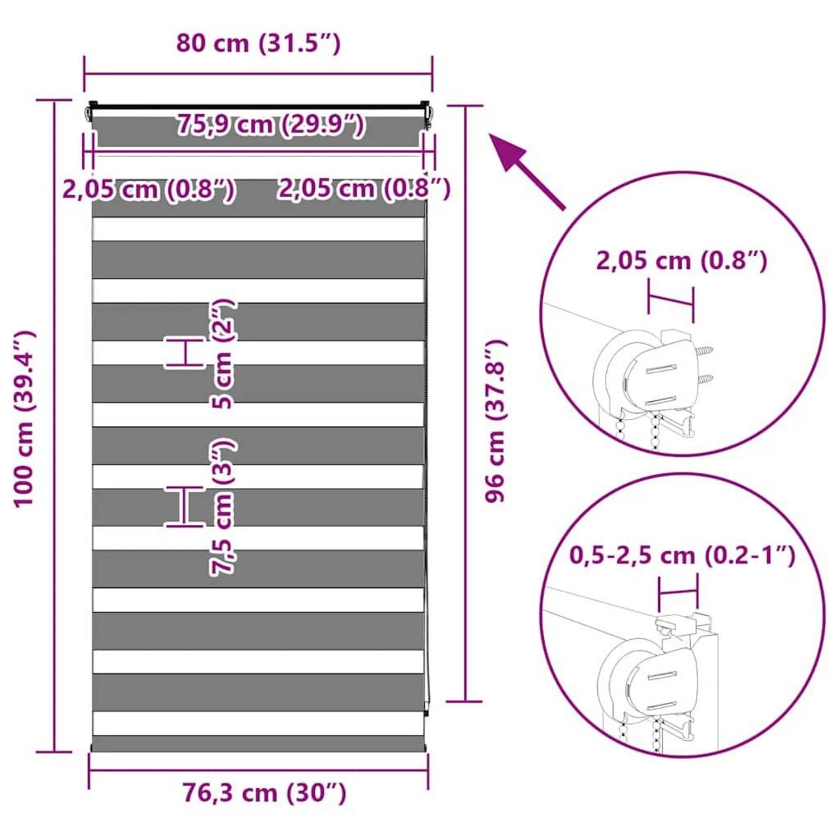 VIDAXL Store zebre marron sable largeur du tissu 75,9 cm polyester