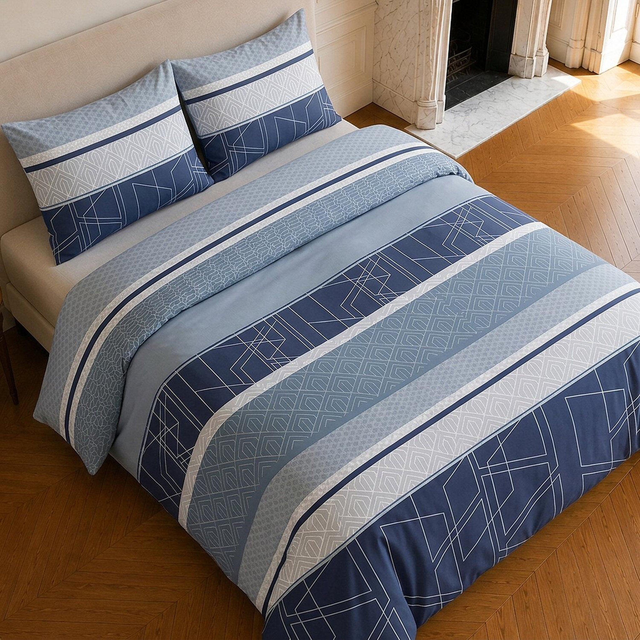 Voir la diapositive 4 : Home collection Parure housse de couette imprimée 100% coton 57 fils - ulysse
