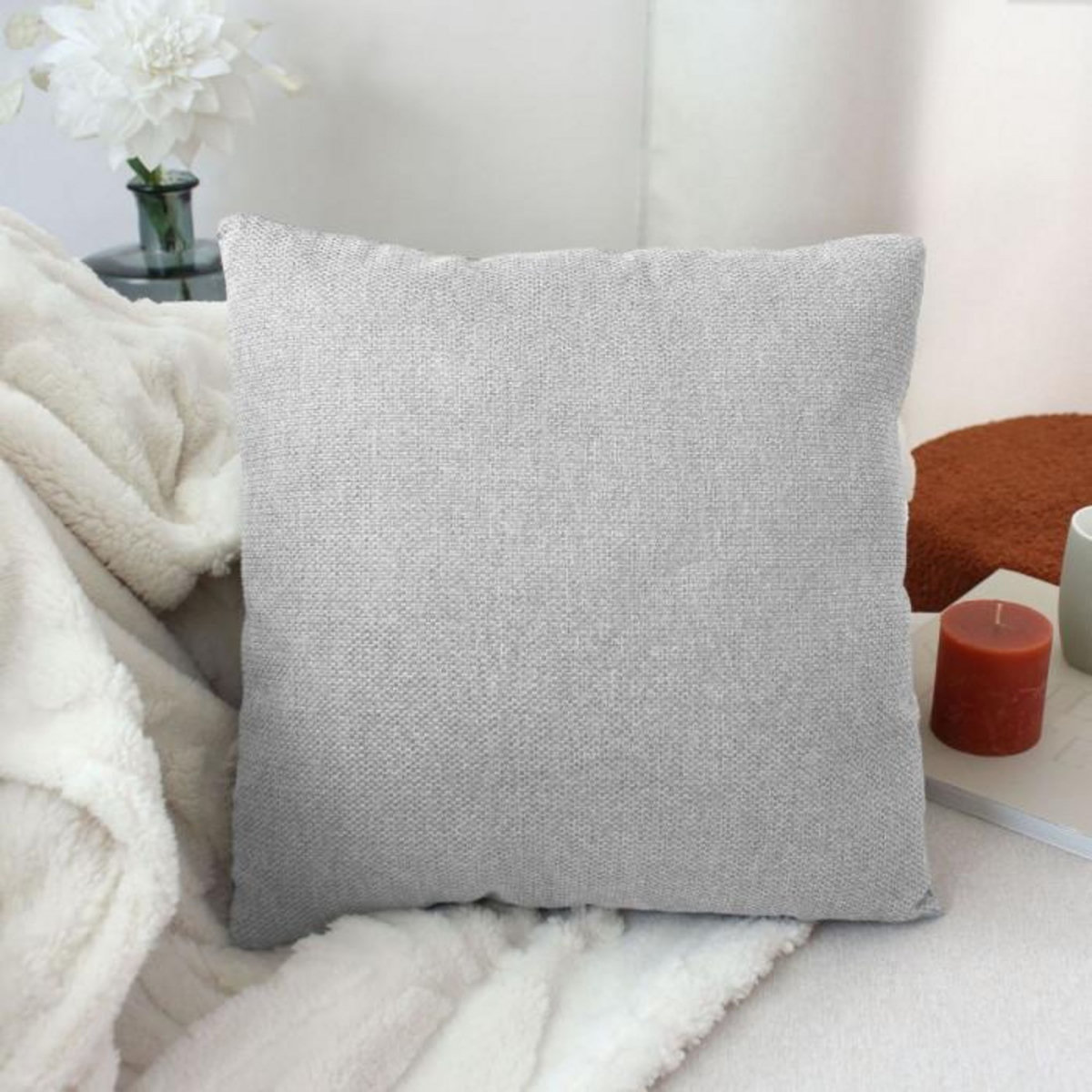 Paris Prix Coussin Déco en Velours  Lagarta  40x40cm Gris Clair